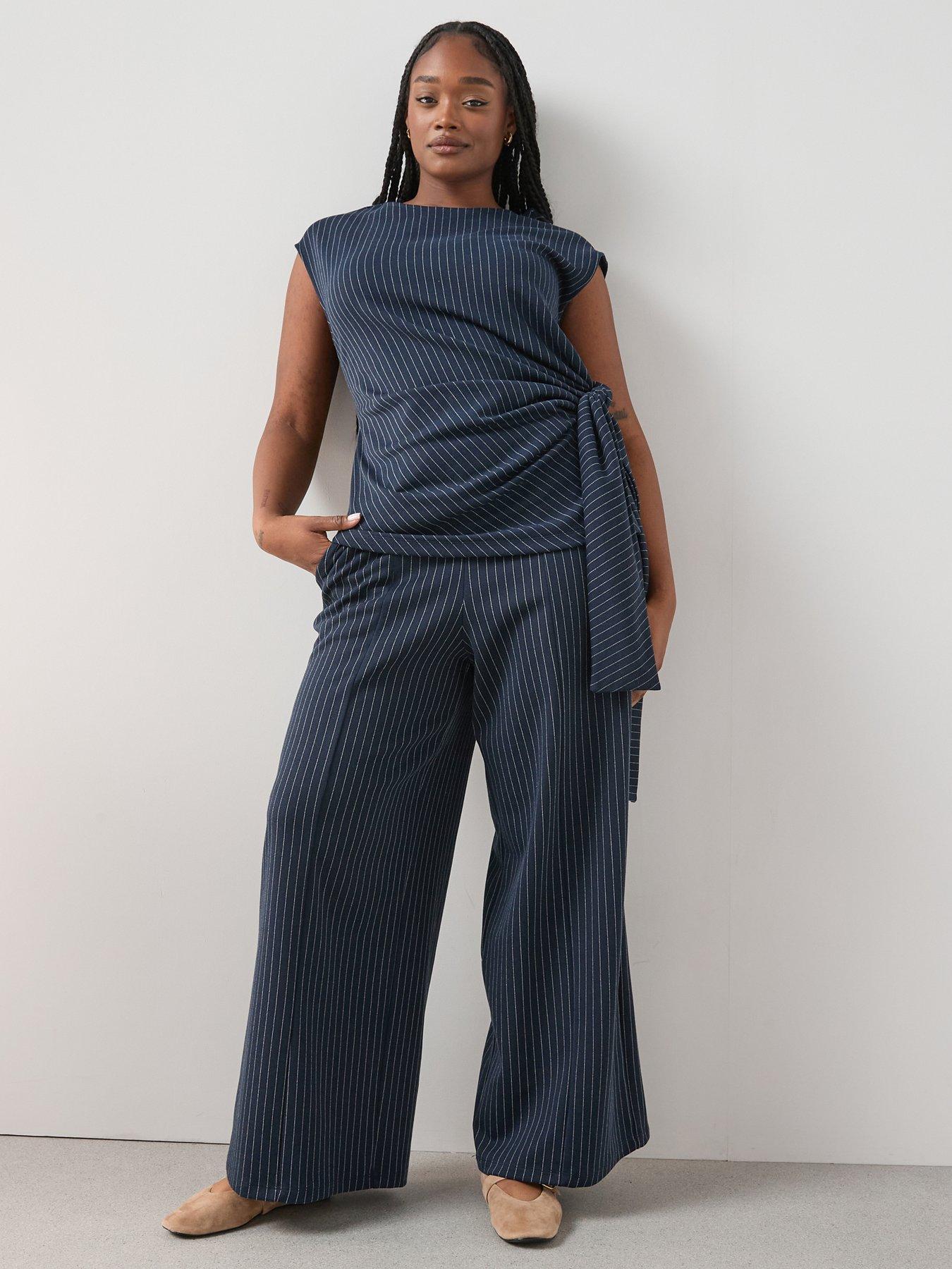  image of the-very-collection-curve-pinstripe-pull-on-stretch-trouser