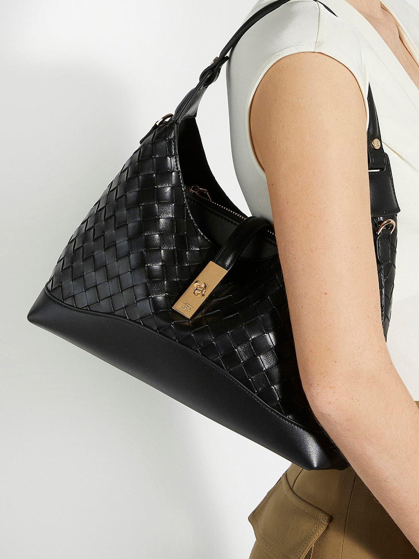 undefined Dorset Woven Leather Turn Lock Shoulder Bag - Black