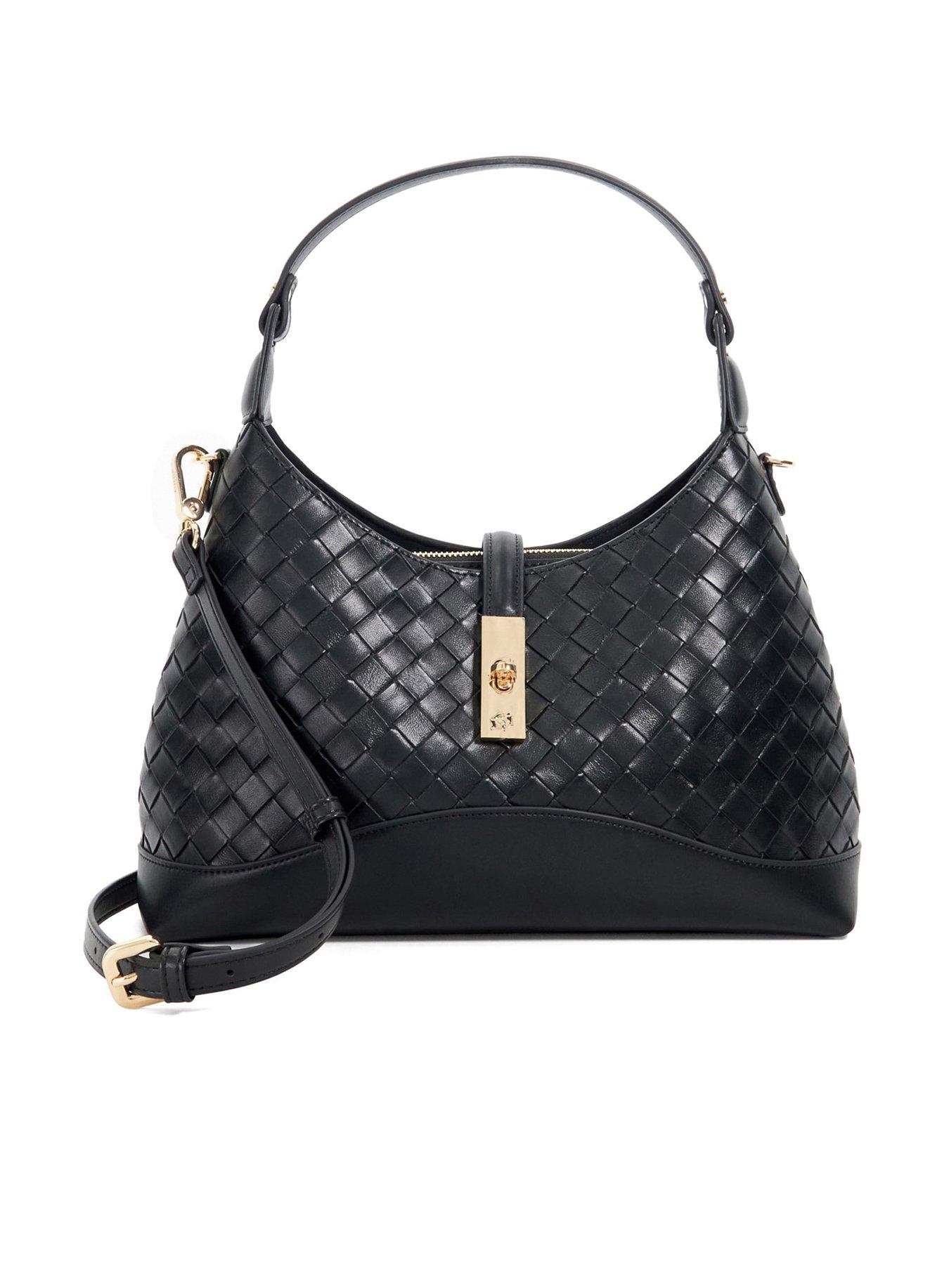 Image 1 of 5 of Dune London Dorset Woven Leather Turn Lock Shoulder Bag - Black