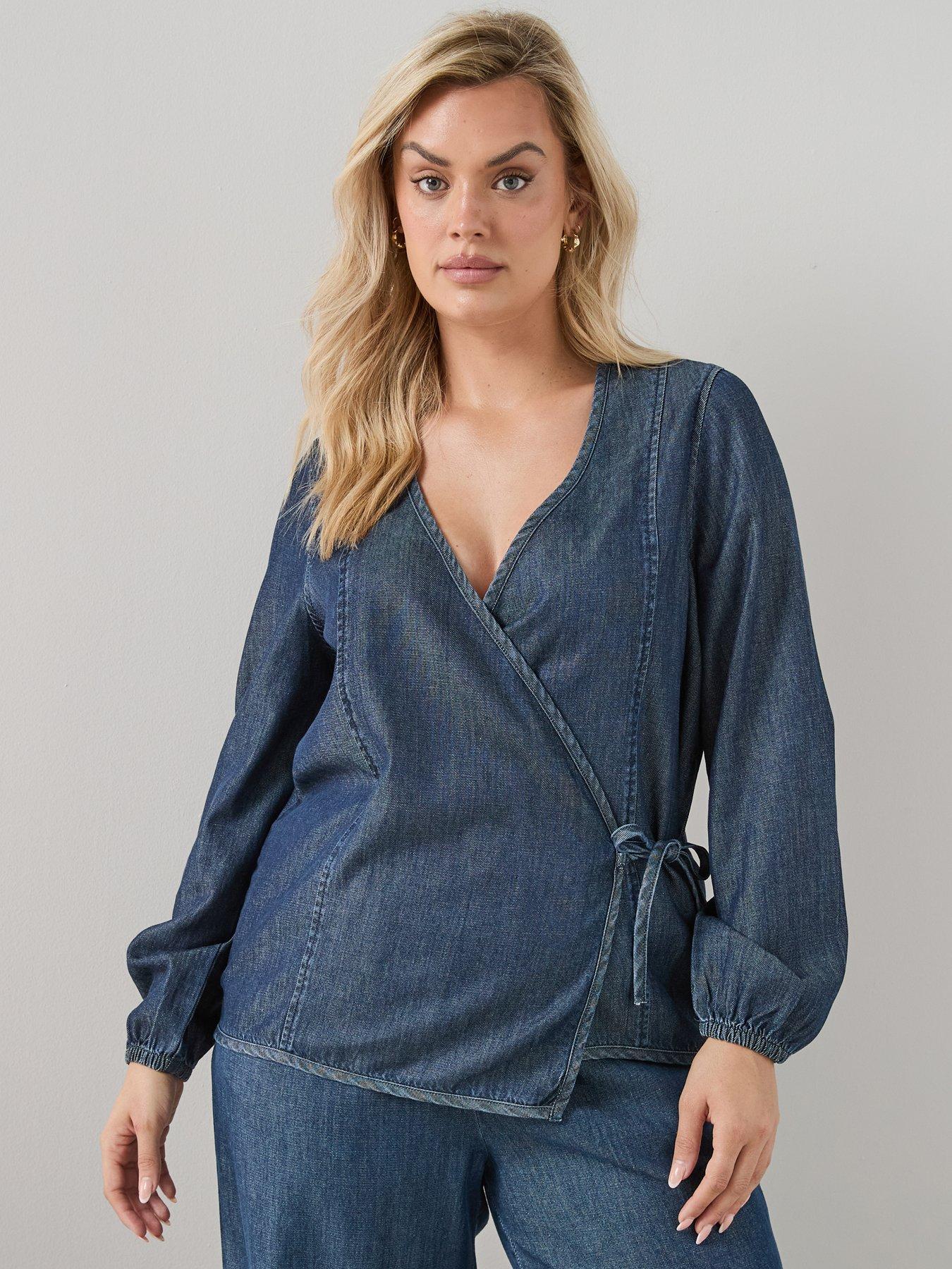 The Very Collection Curve Soft Denim Wrap Co-ord Blouse - Dark Wash