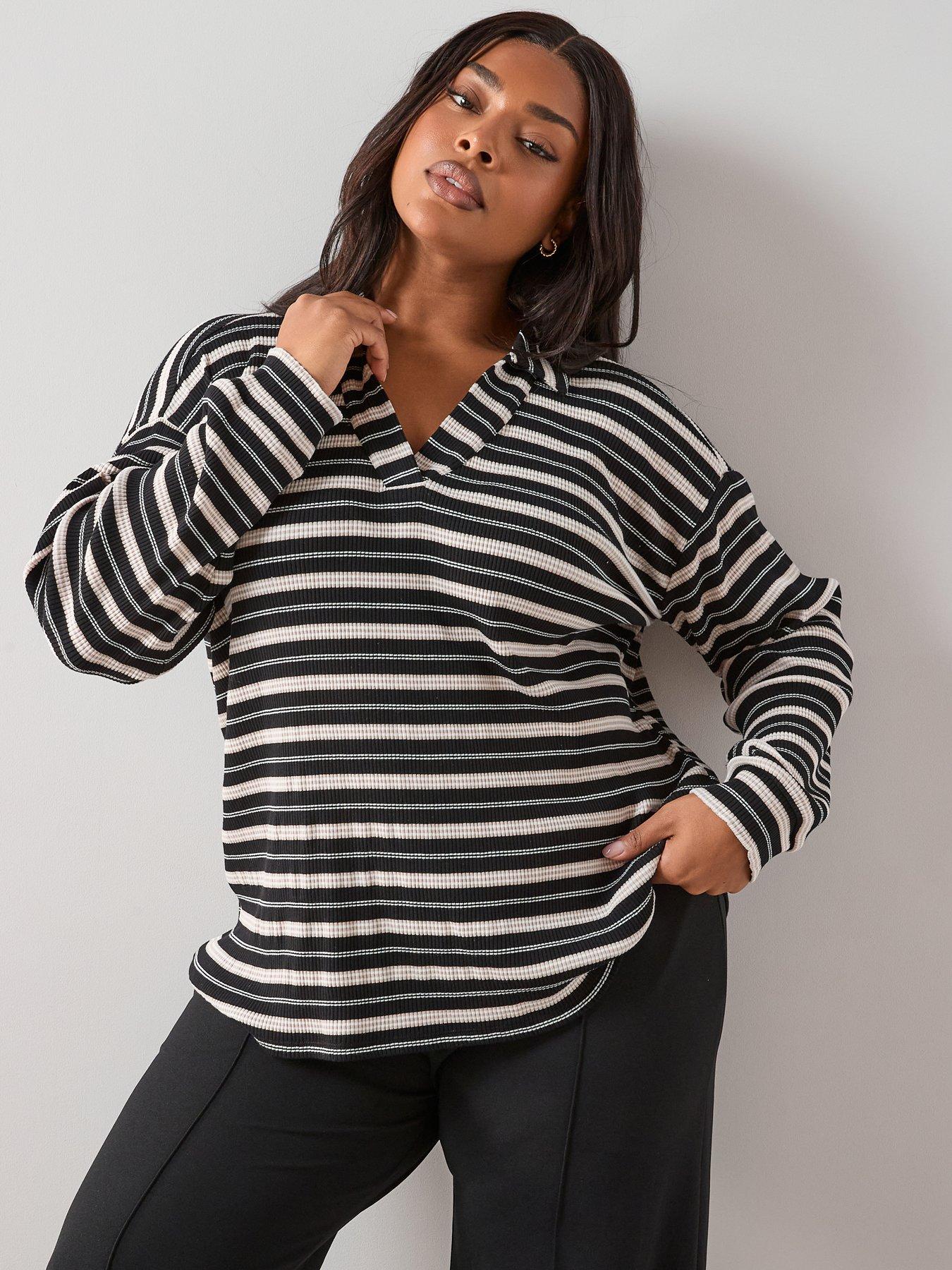 The Very Collection Curve Textured Stripe Collared Top