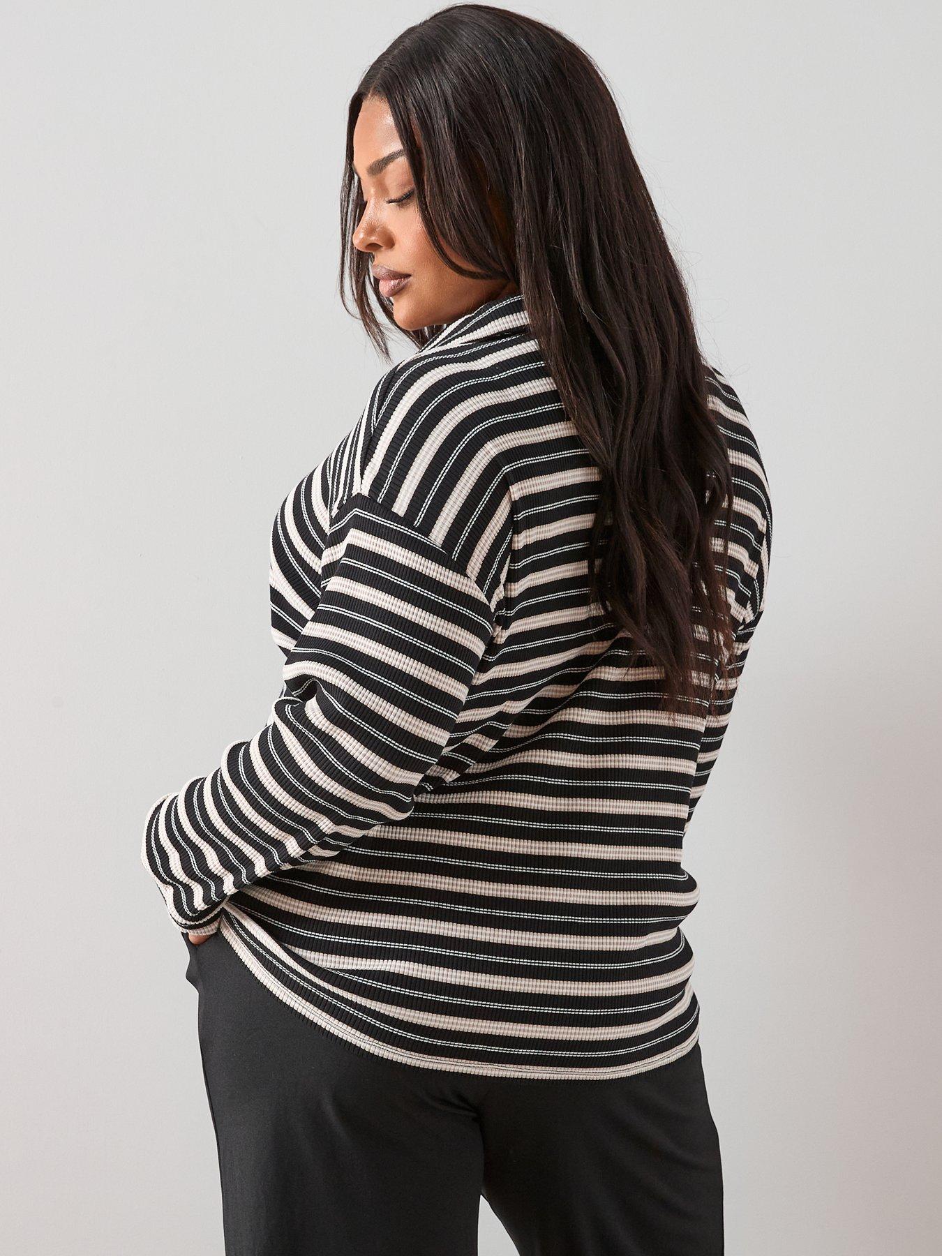  image of the-very-collection-curve-textured-stripe-collared-top-multi