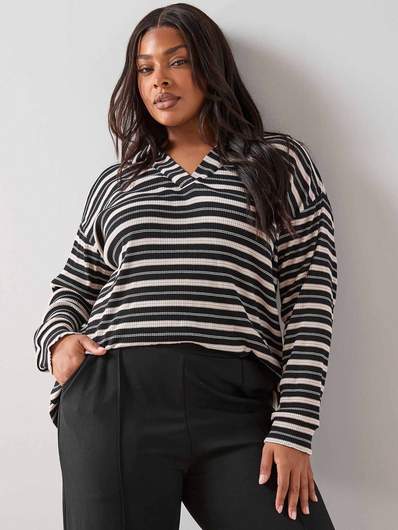  image of the-very-collection-curve-textured-stripe-collared-top-multi
