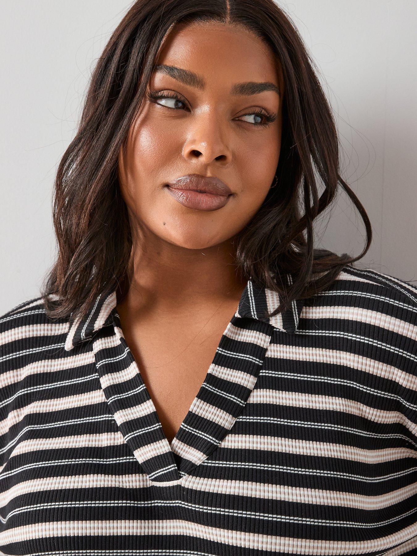  image of the-very-collection-curve-textured-stripe-collared-top-multi