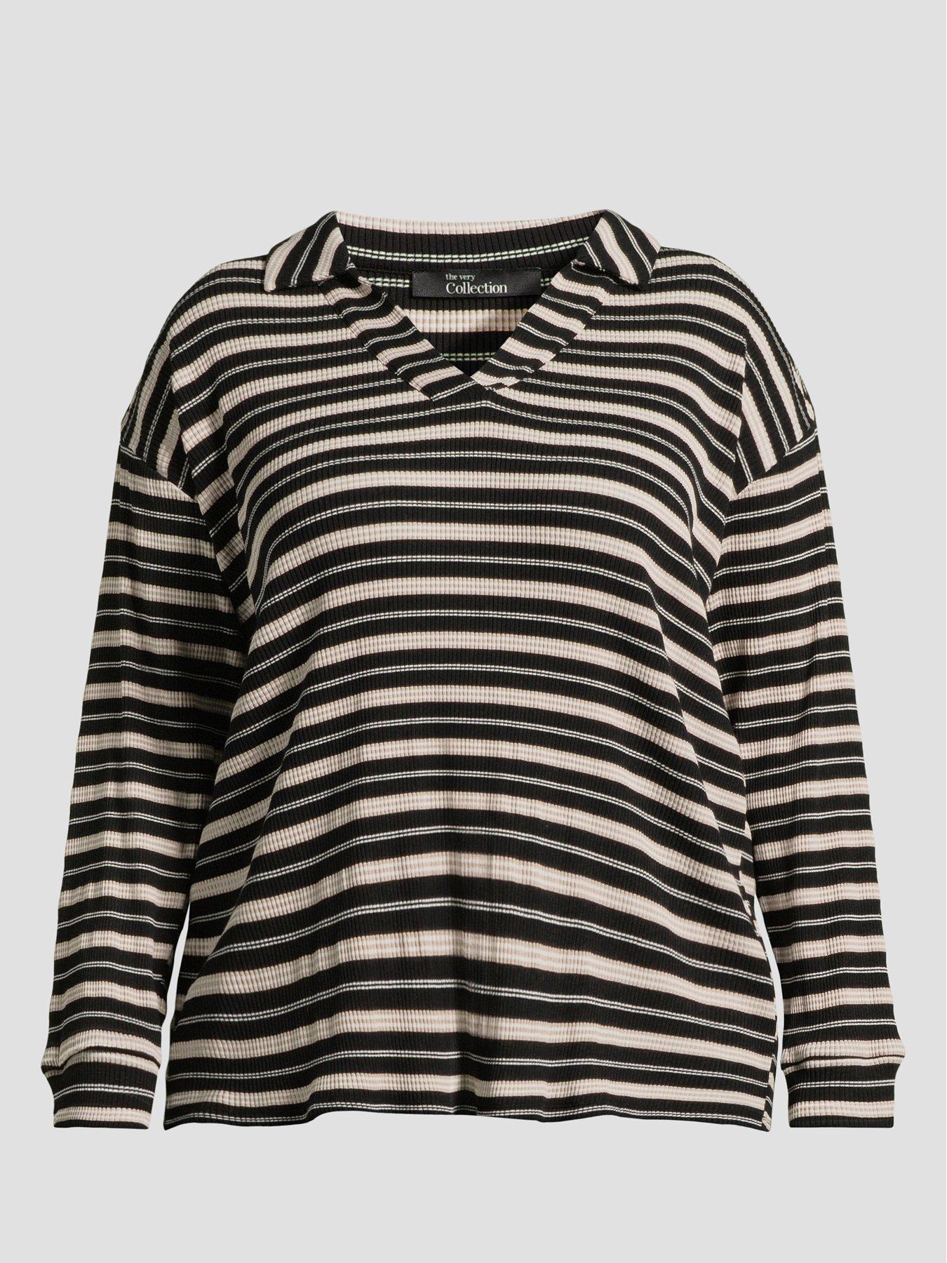 Image 7 of 7 of The Very Collection Curve Textured Stripe Collared Top