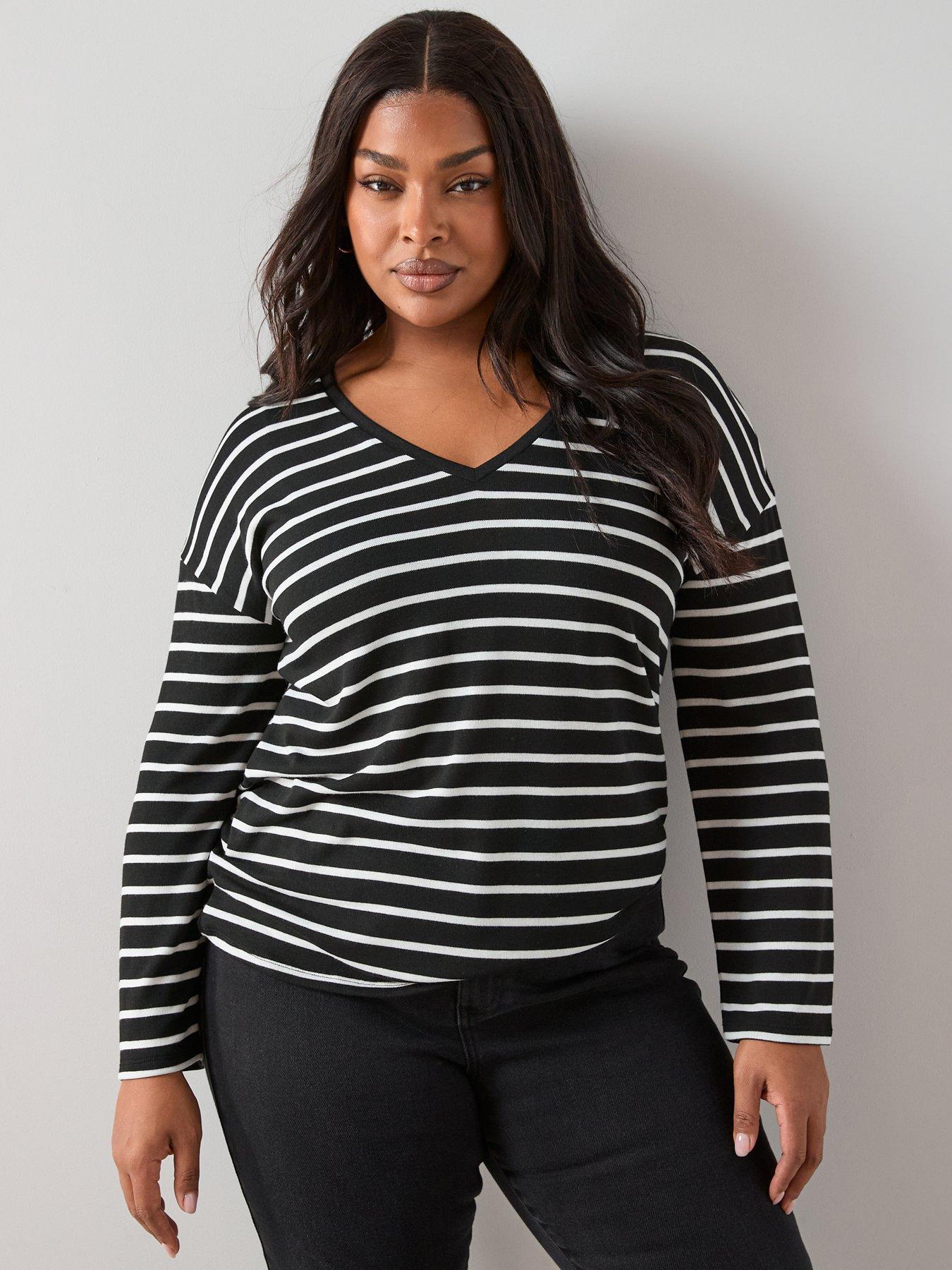 The Very Collection Curve V Neck Stripe Top - Mono