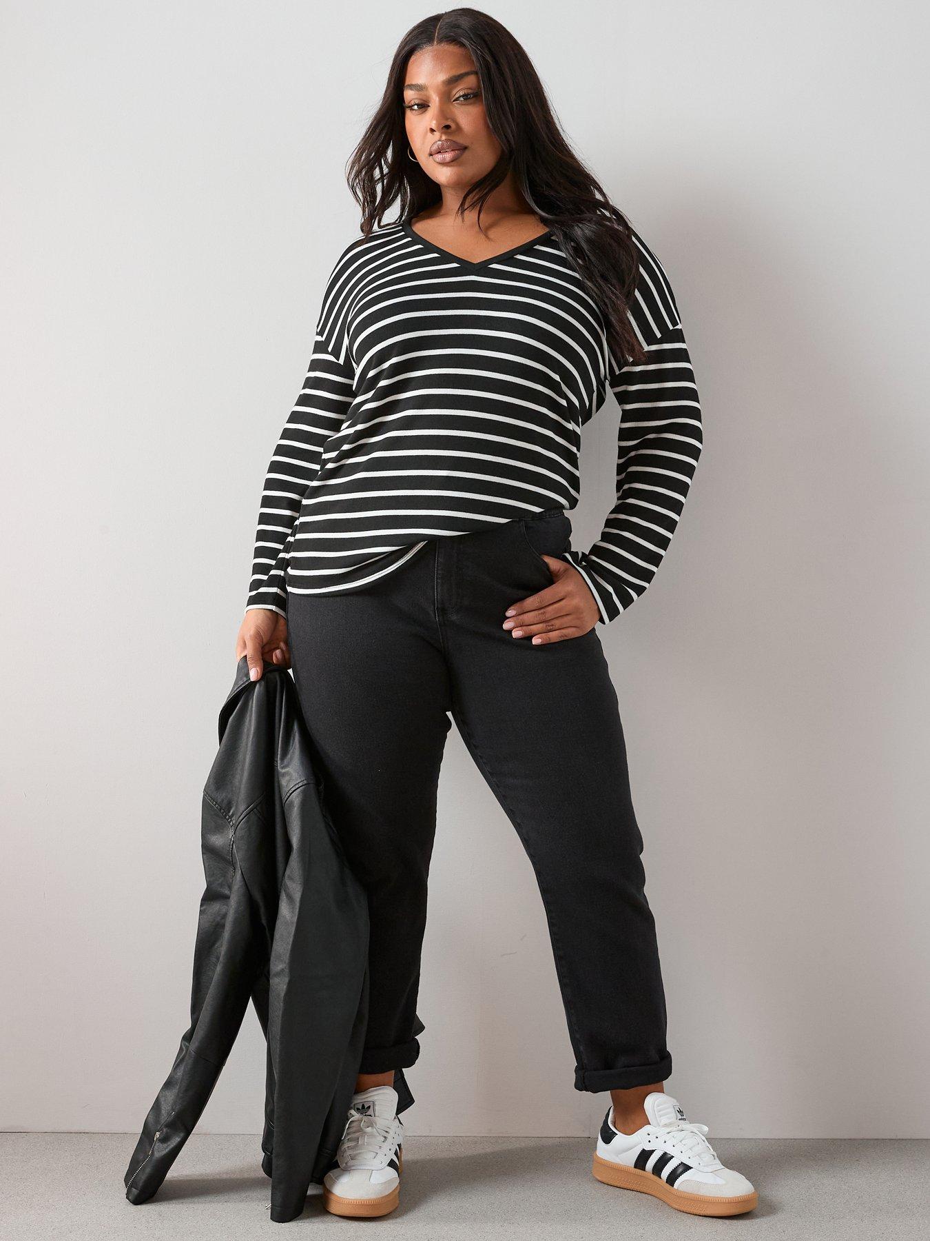 Image 3 of 7 of The Very Collection Curve V Neck Stripe Top