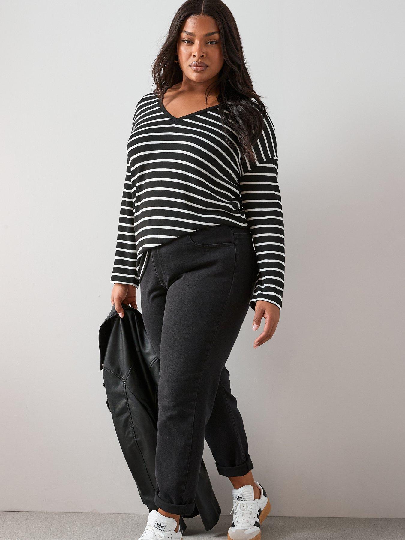 Image 4 of 7 of The Very Collection Curve V Neck Stripe Top