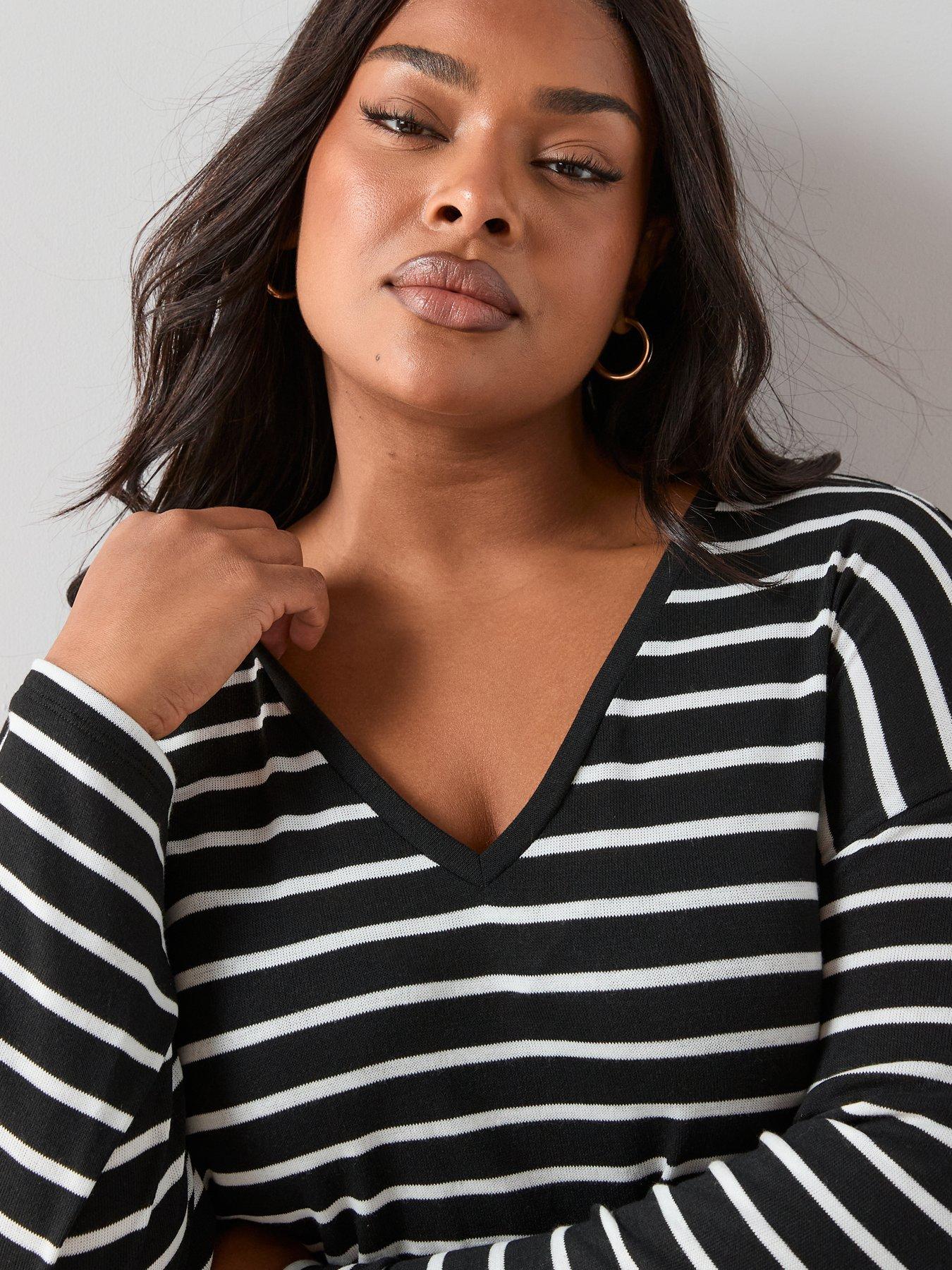 Image 5 of 7 of The Very Collection Curve V Neck Stripe Top