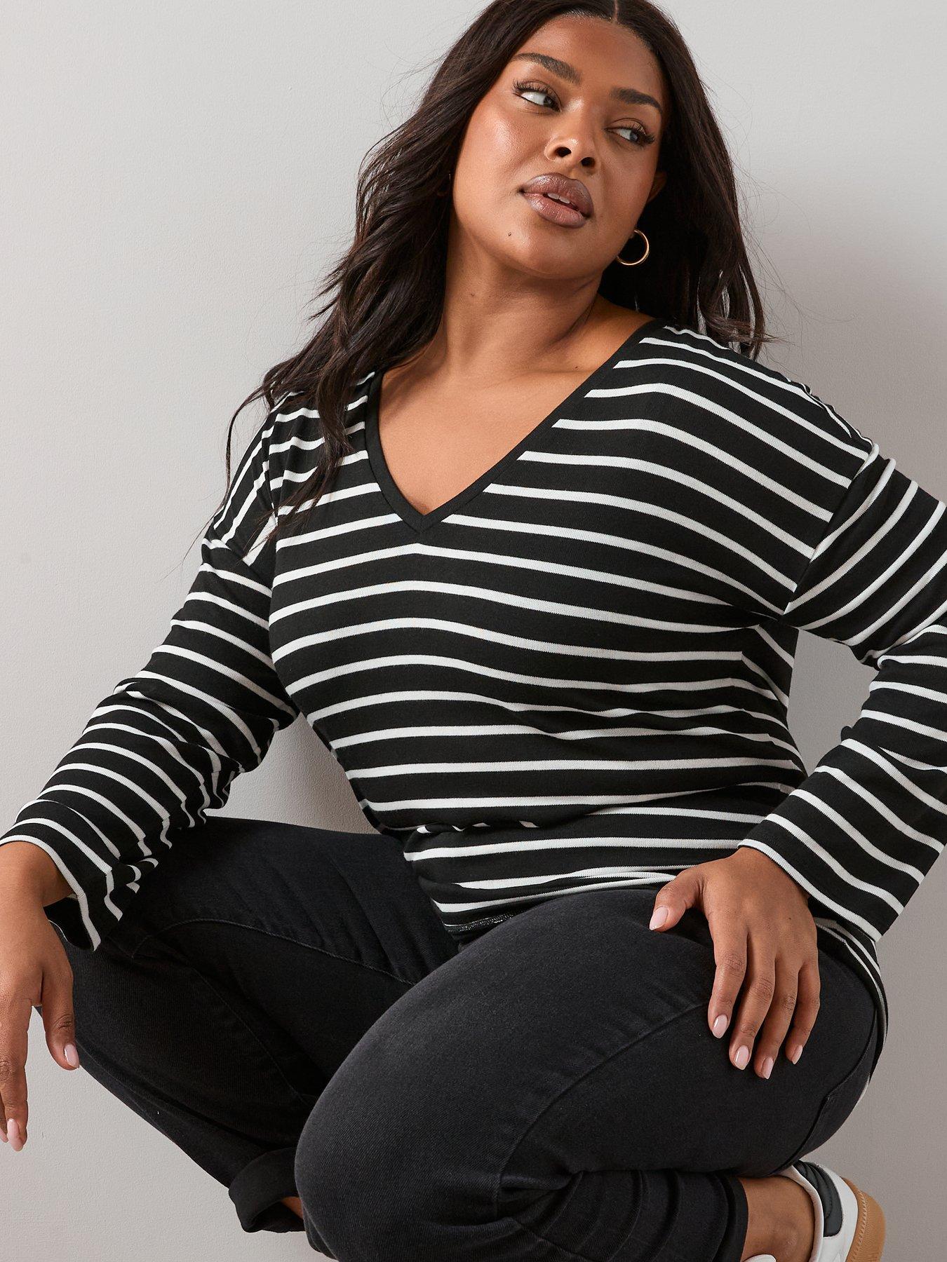 Image 6 of 7 of The Very Collection Curve V Neck Stripe Top