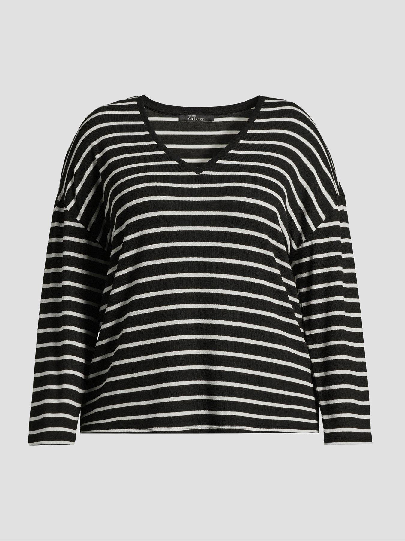 Image 7 of 7 of The Very Collection Curve V Neck Stripe Top