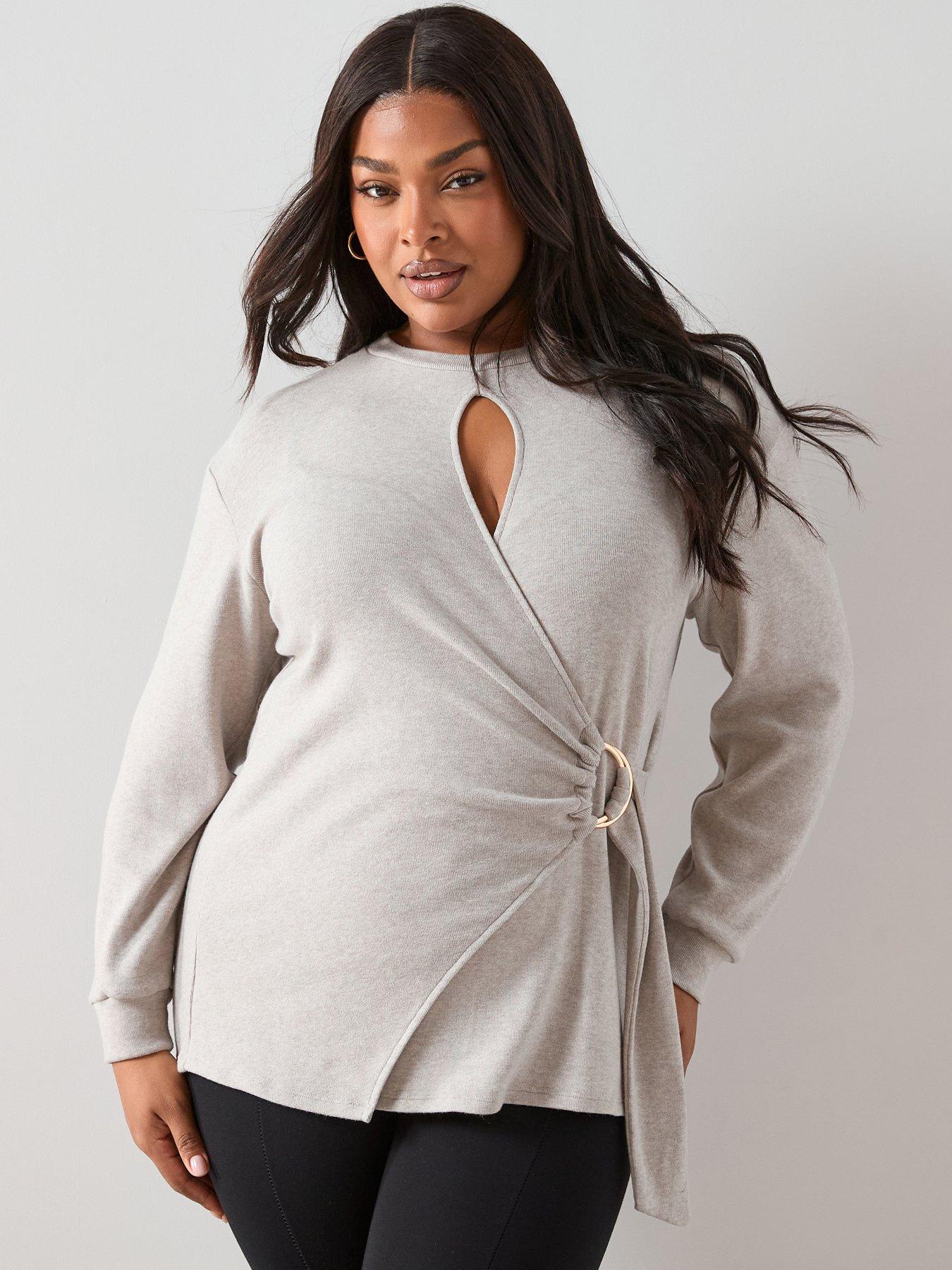 The Very Collection Curve Wrap Trim Detail Jumper - Beige
