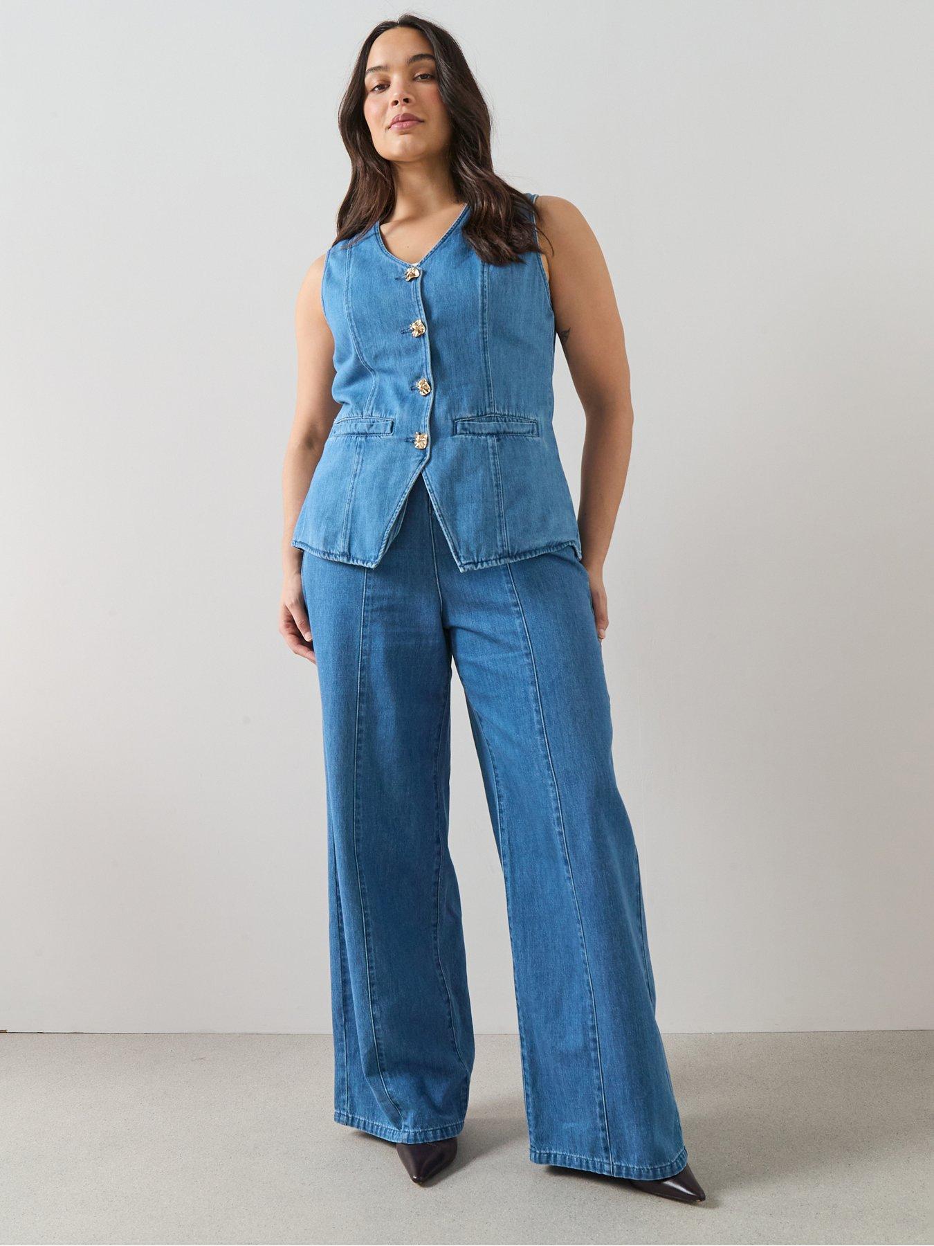 Image 3 of 7 of The Very Collection Curve Seam Detail Wide Leg Jean Co-ord