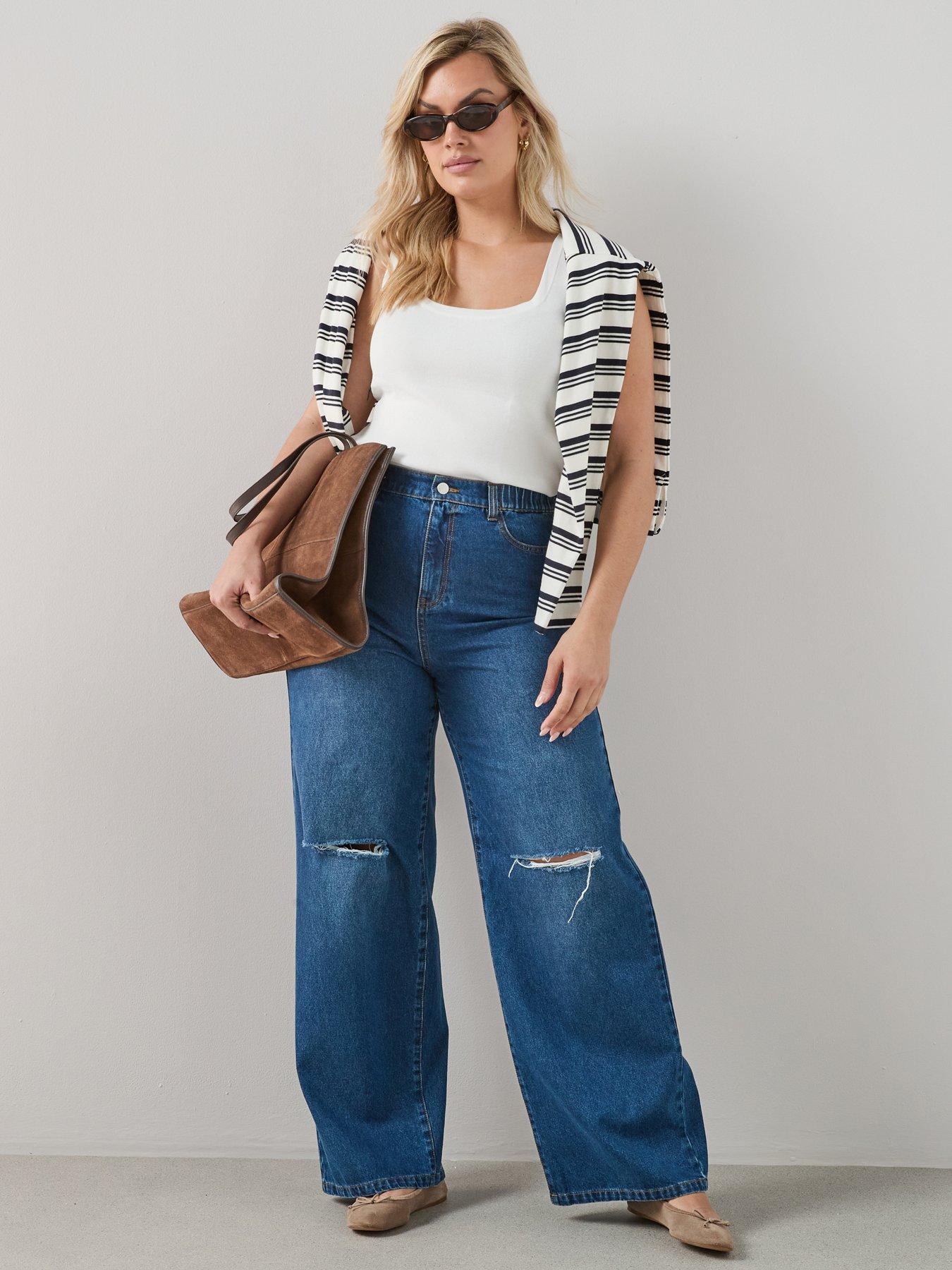 The Very Collection Curve Elasticated Waist Rip Wide Leg - Dark Wash