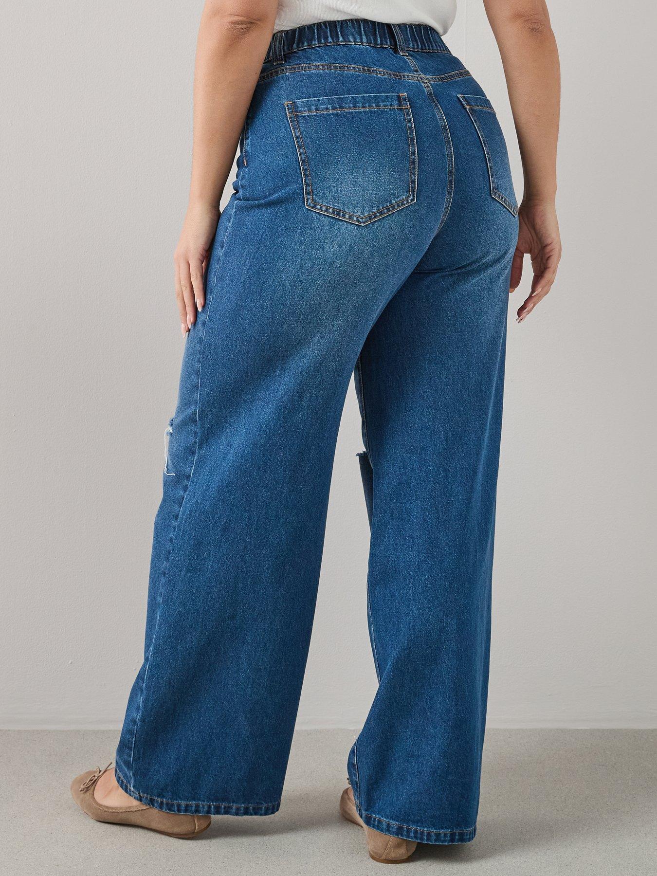 Image 2 of 7 of The Very Collection Curve Elasticated Waist Rip Wide Leg - Dark Wash