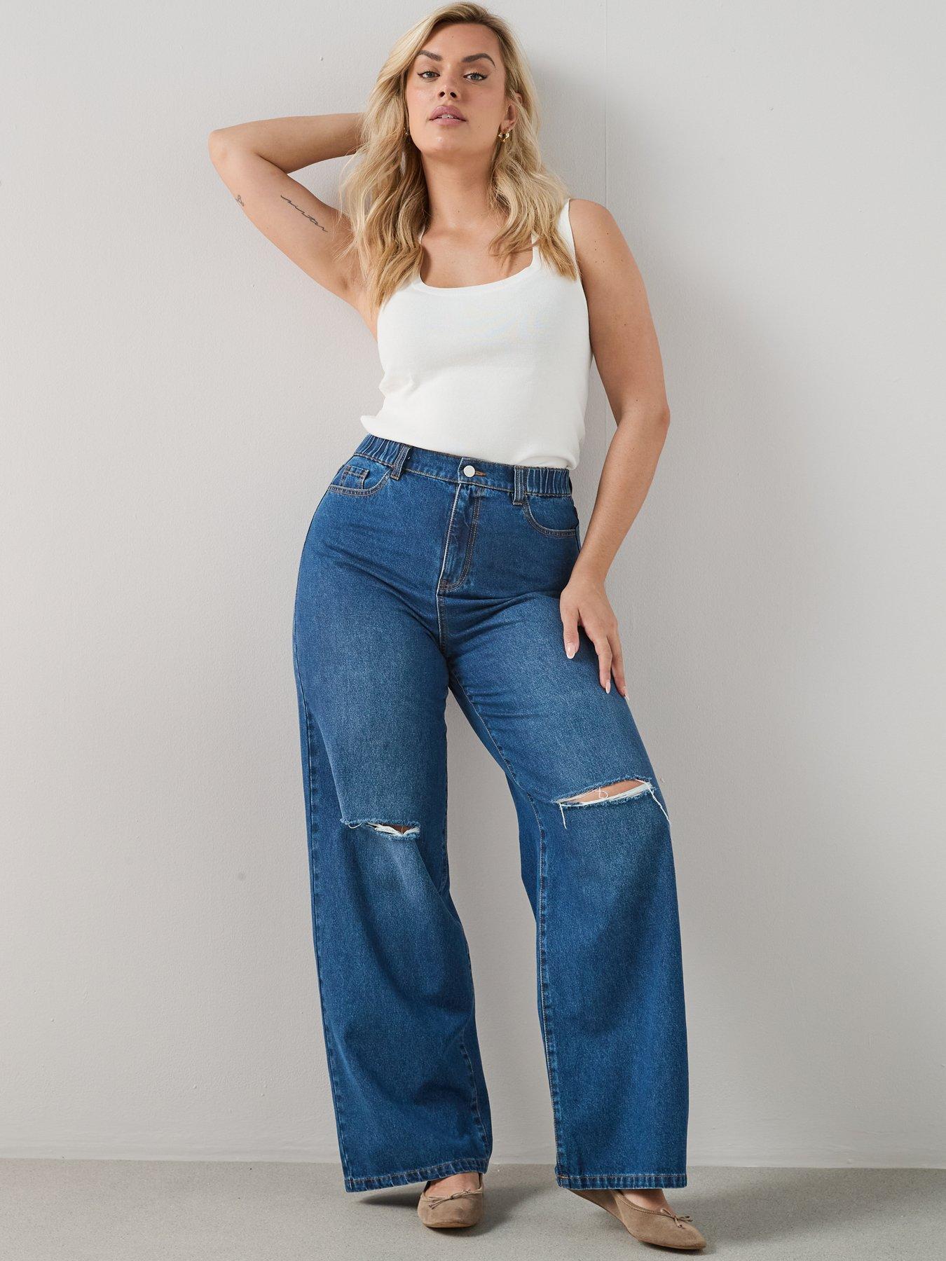 Image 3 of 7 of The Very Collection Curve Elasticated Waist Rip Wide Leg - Dark Wash