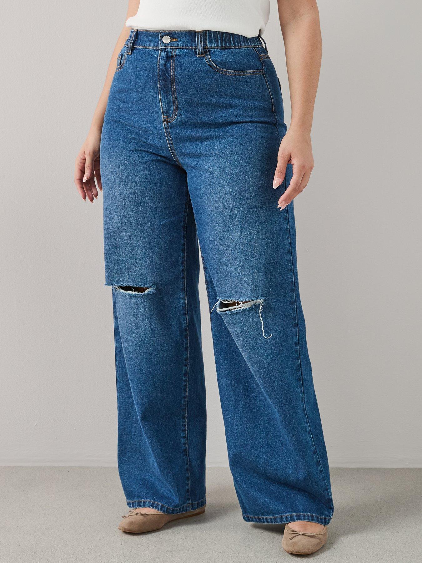 Image 4 of 7 of The Very Collection Curve Elasticated Waist Rip Wide Leg - Dark Wash