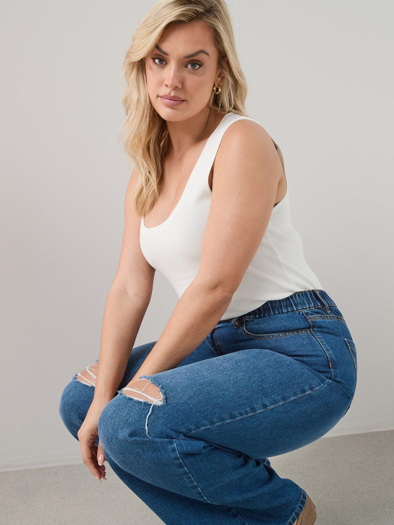 Image 6 of 7 of The Very Collection Curve Elasticated Waist Rip Wide Leg - Dark Wash