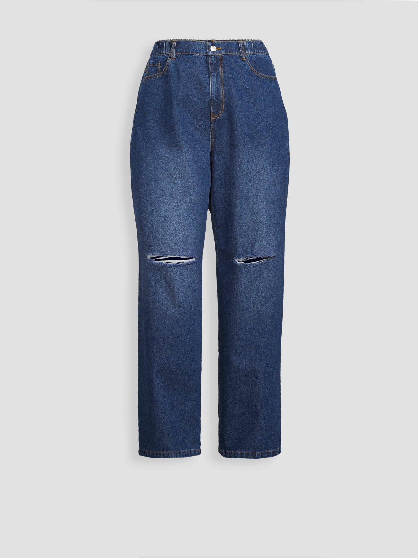 Image 7 of 7 of The Very Collection Curve Elasticated Waist Rip Wide Leg - Dark Wash