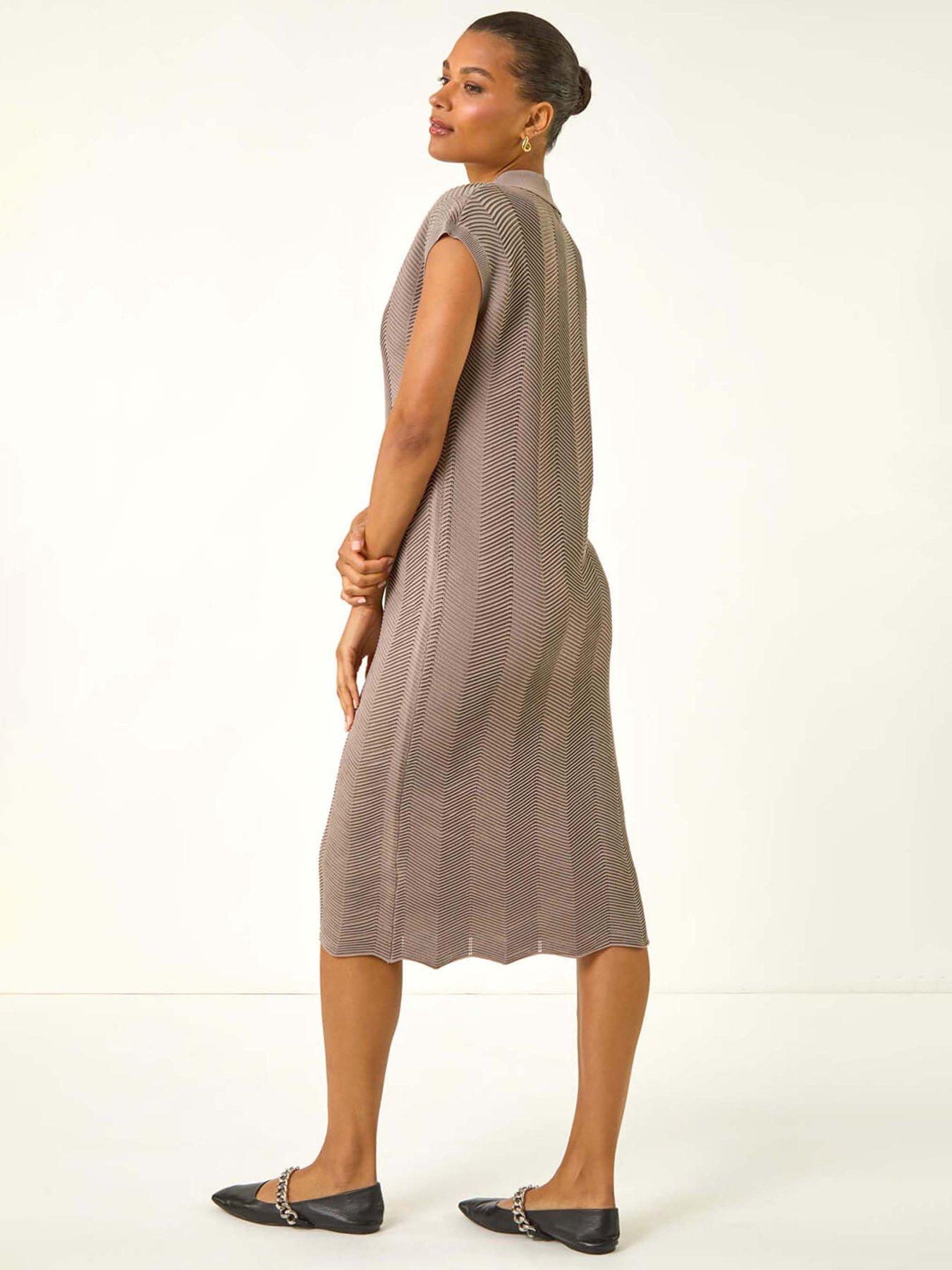 Image 2 of 5 of Roman Textured Zig Zag Knit Midi Dress - Green