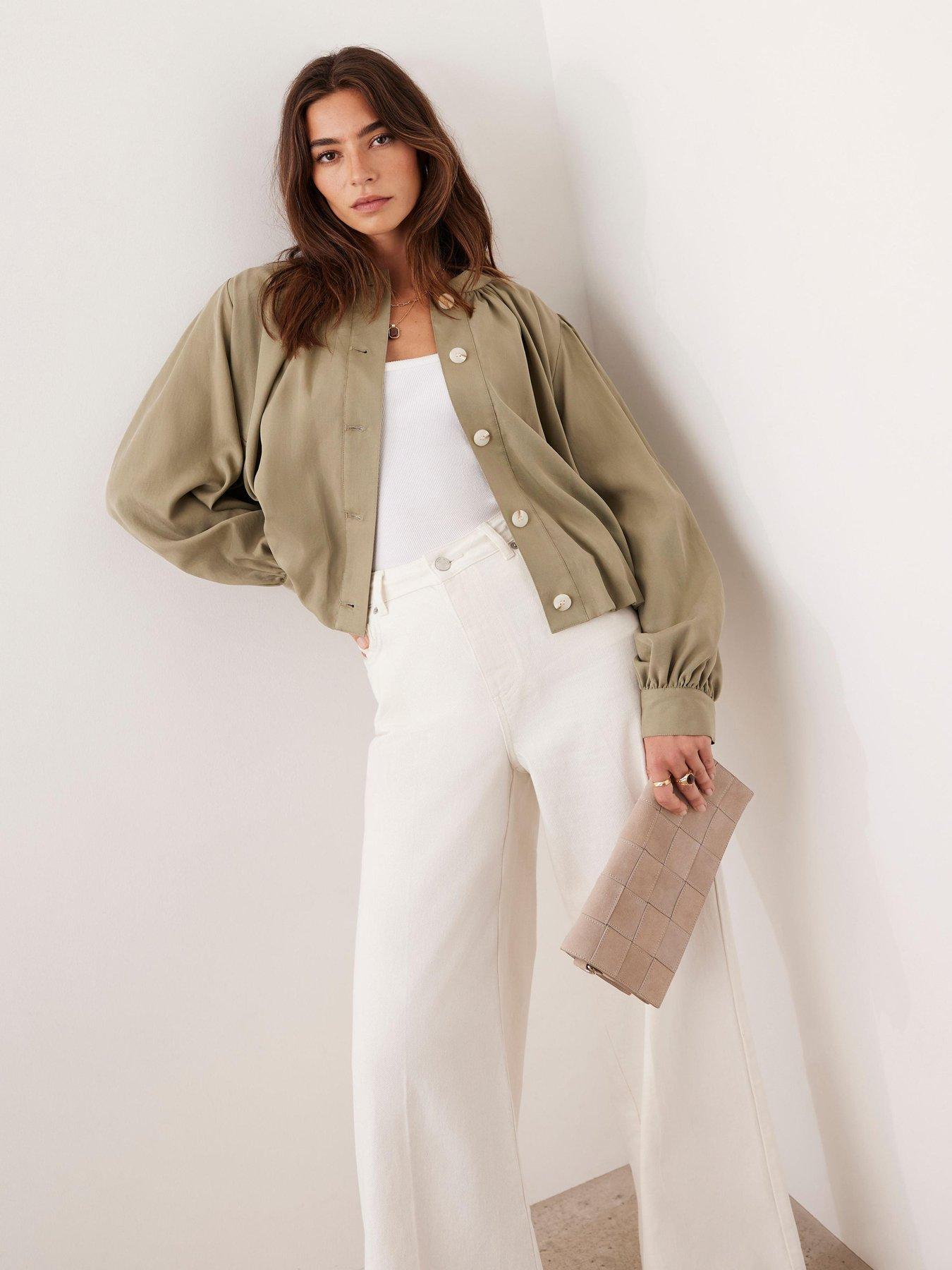 Image 3 of 6 of Mint Velvet Khaki Bubble Hem Jacket - Green