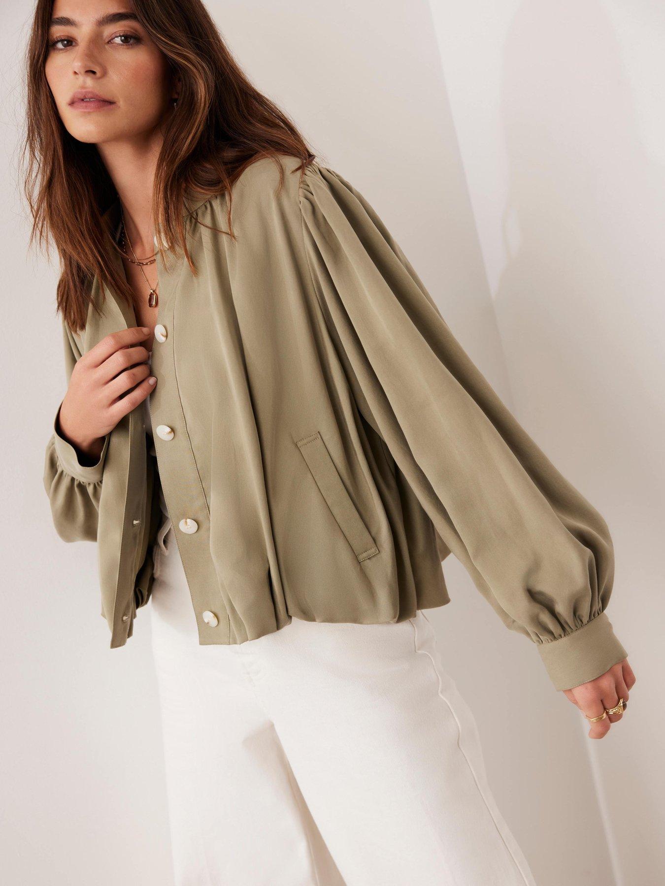 Image 4 of 6 of Mint Velvet Khaki Bubble Hem Jacket - Green