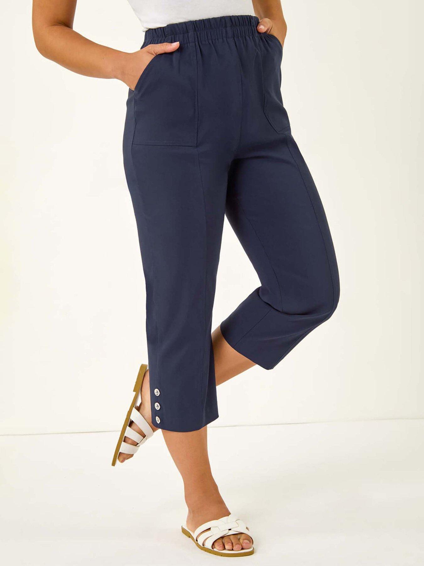 Roman Petite Bengaline Cropped Stretch Trouser - Navy