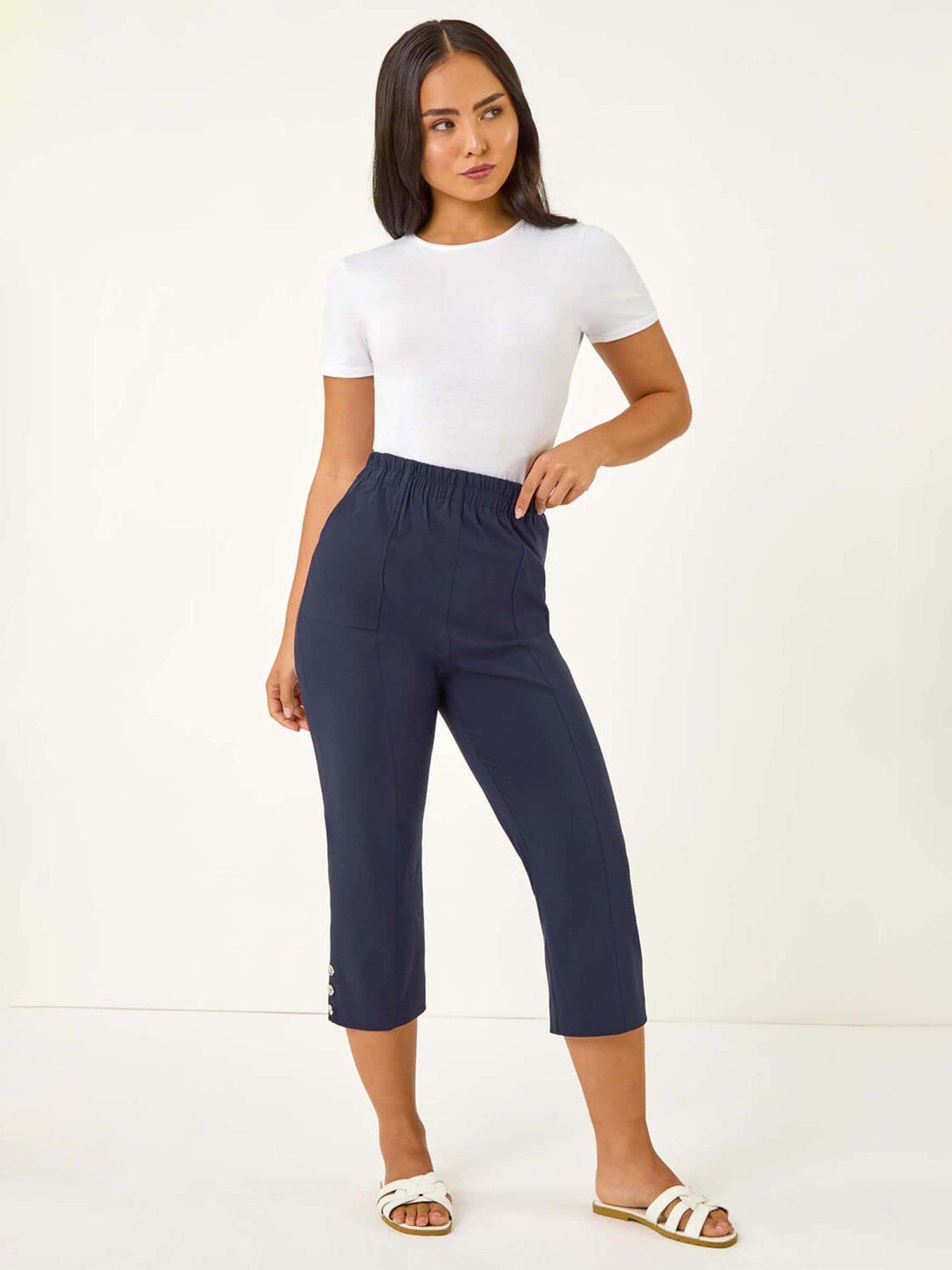 Image 3 of 5 of Roman Petite Bengaline Cropped Stretch Trouser - Navy