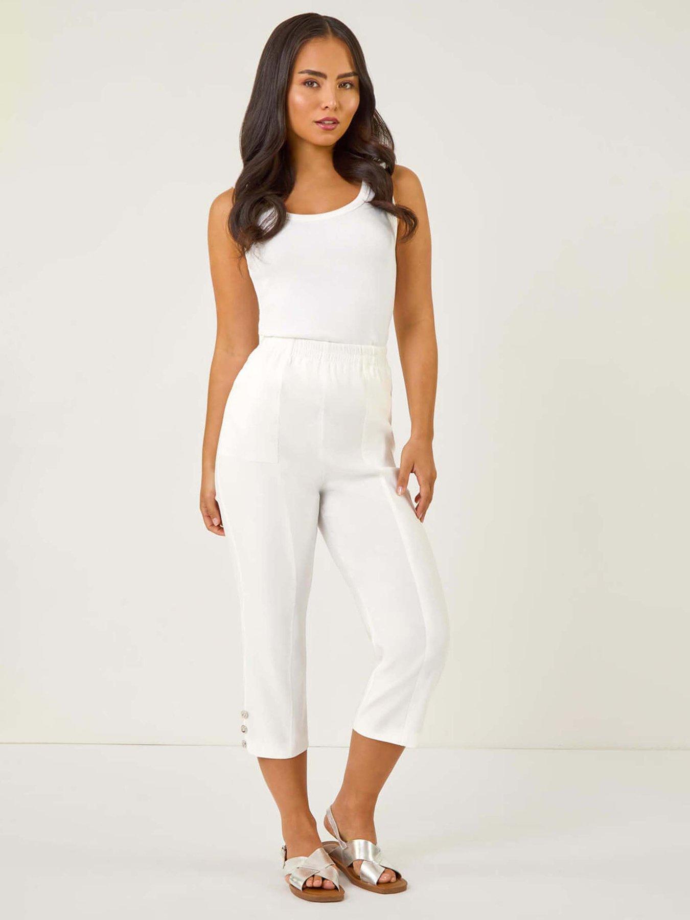  image of roman-petite-bengaline-cropped-stretch-trouser-white