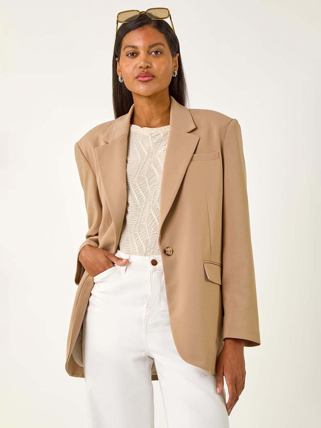 undefined Single Breasted Smart Blazer - Beige