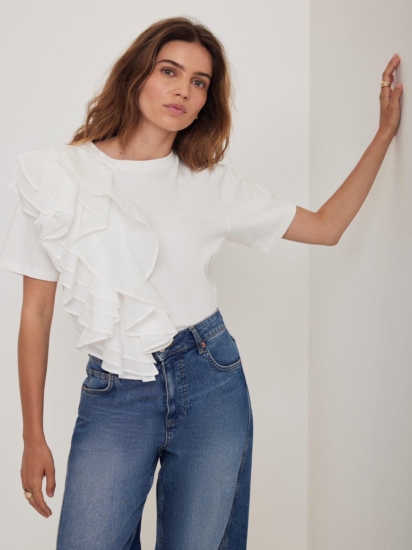 undefined Ivory Cotton Frill T-Shirt - White