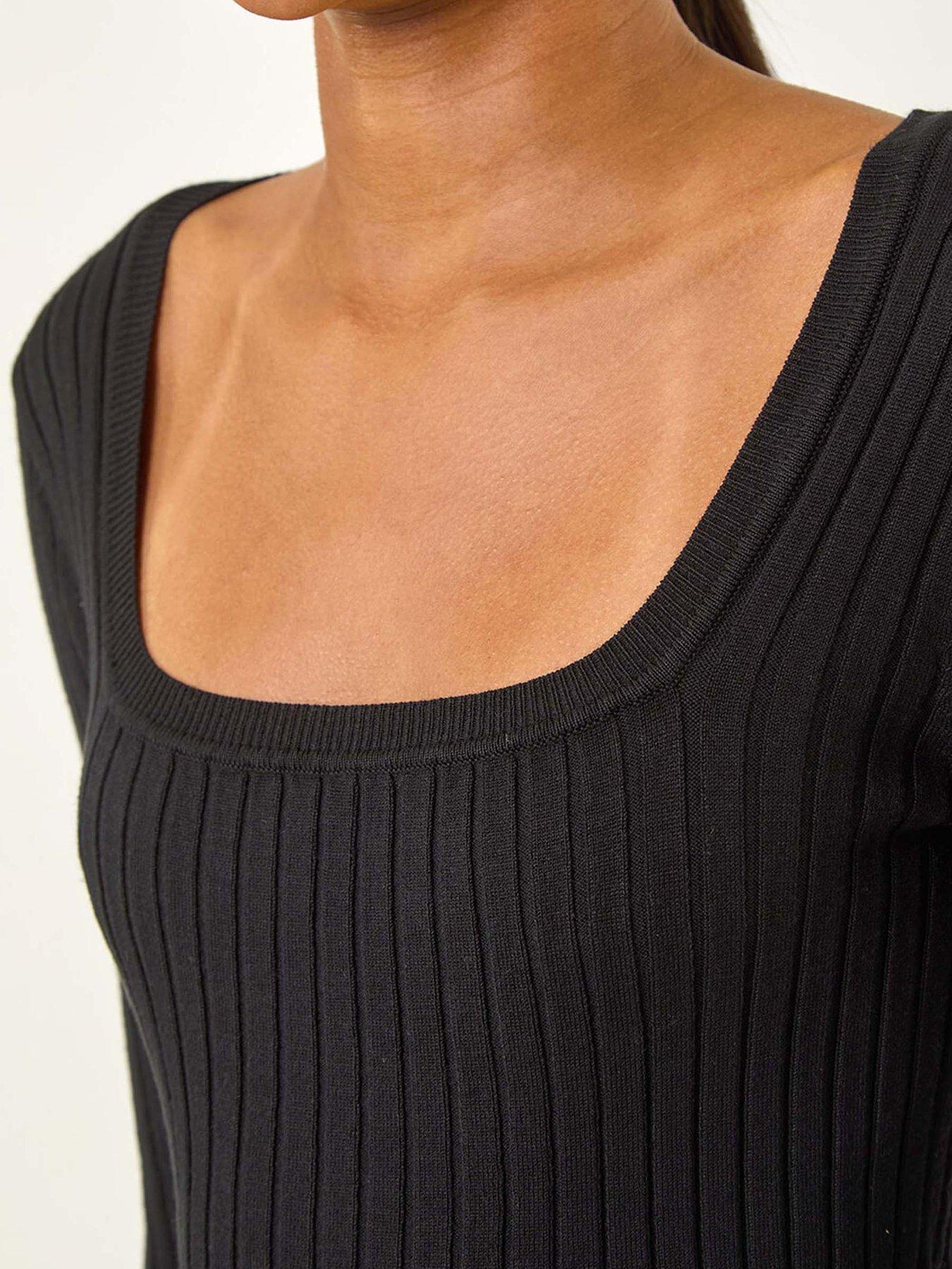 Image 5 of 5 of Roman Square Neck Ribbed Knit Jumper - Black