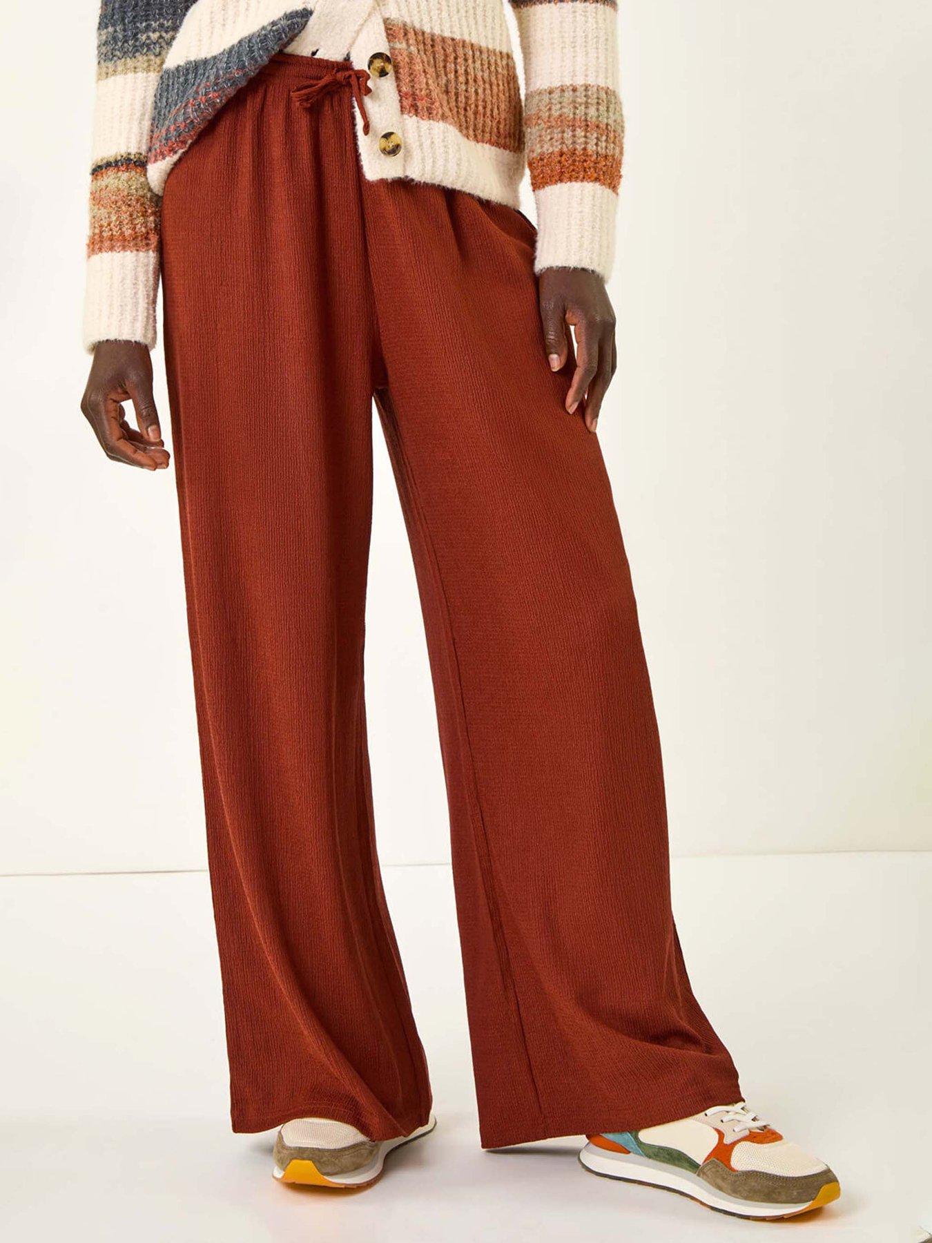 front image of roman-crinkle-texture-tie-front-trouser-orange