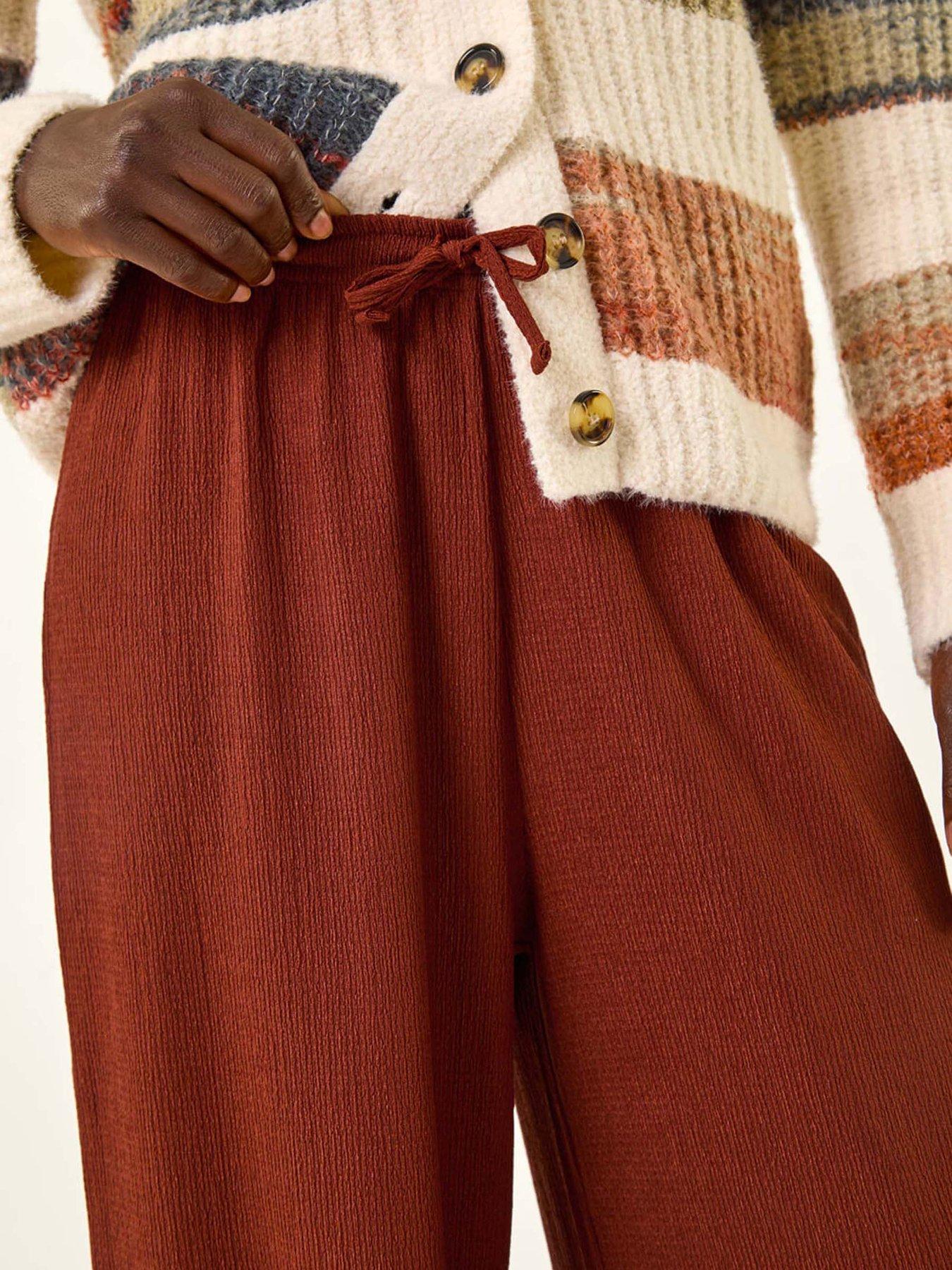  image of roman-crinkle-texture-tie-front-trouser-orange