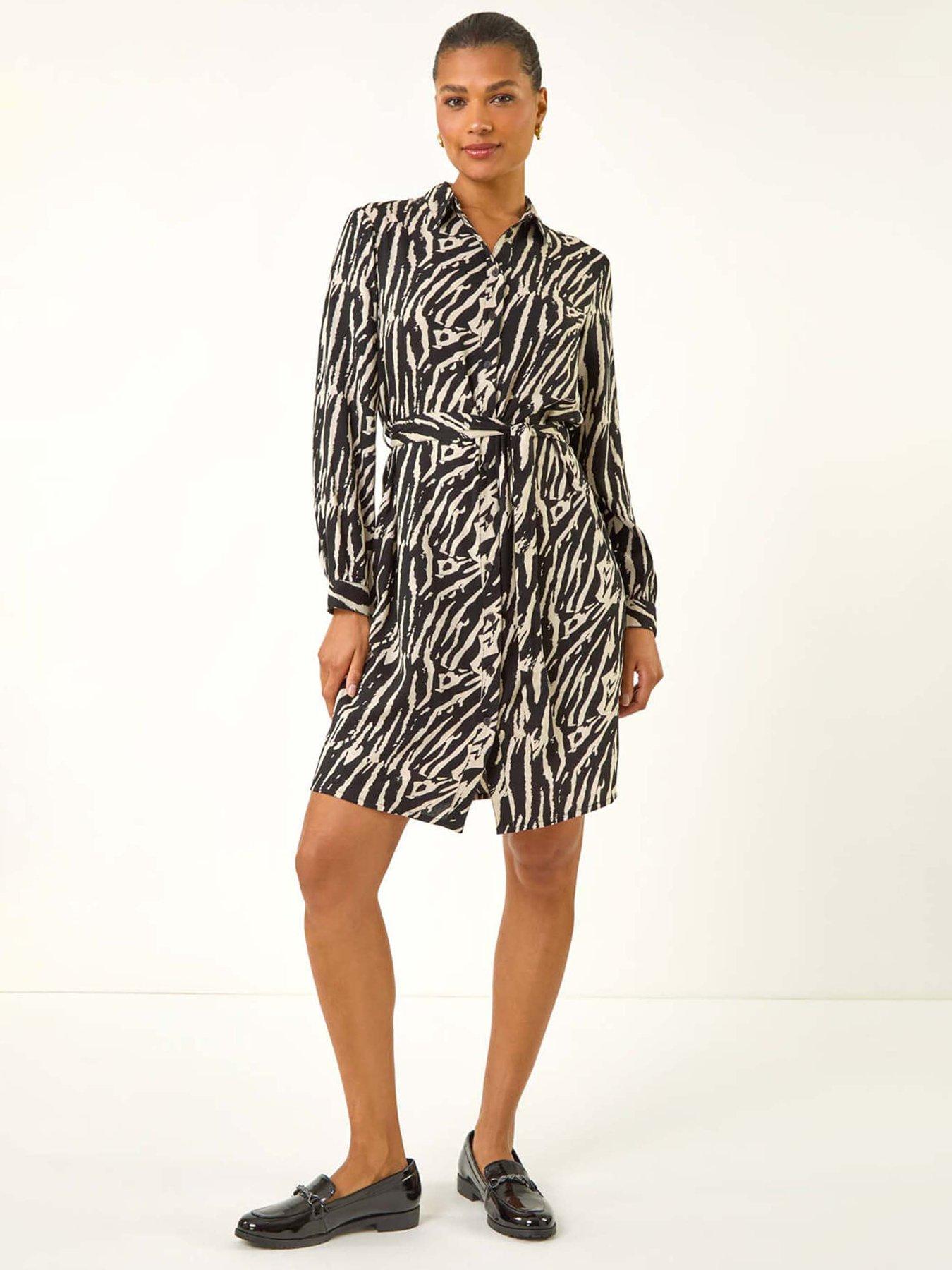undefined Animal Print Tie Waist Dress - Black