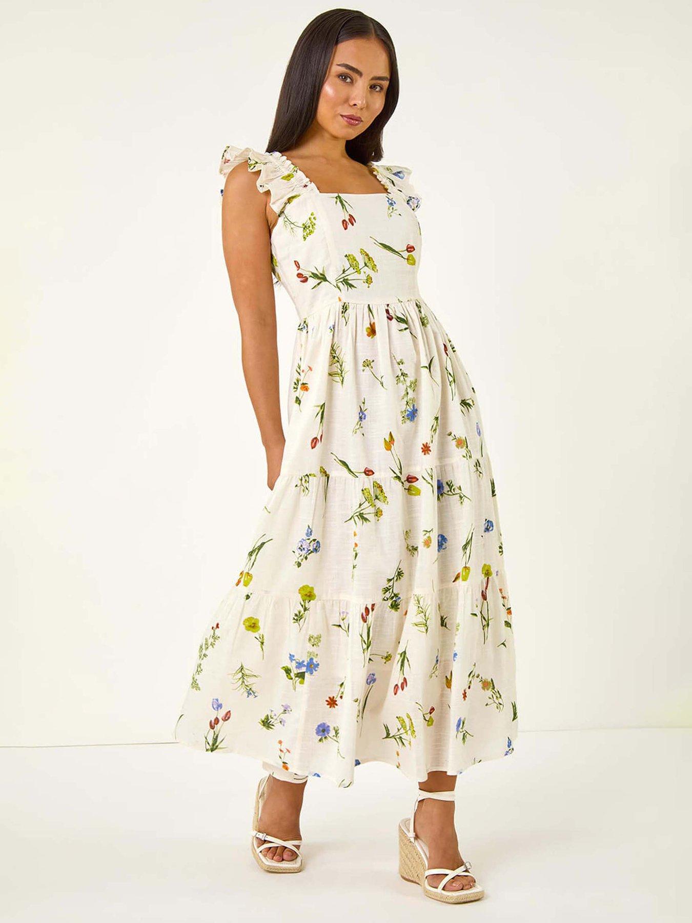 Roman Petite Floral Tiered Maxi Dress - White