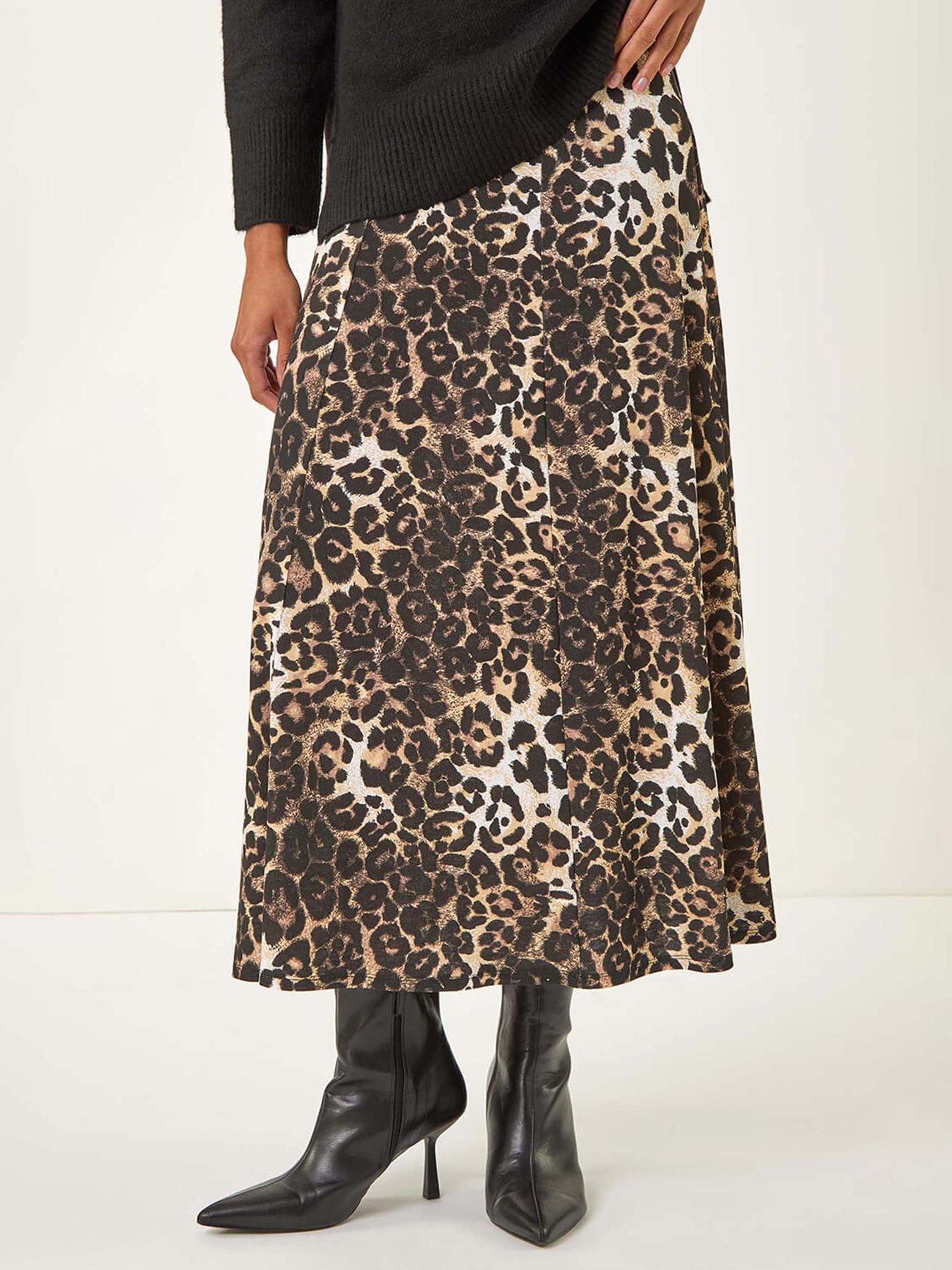 Image 1 of 5 of Roman Animal Print Midi Skirt - Black