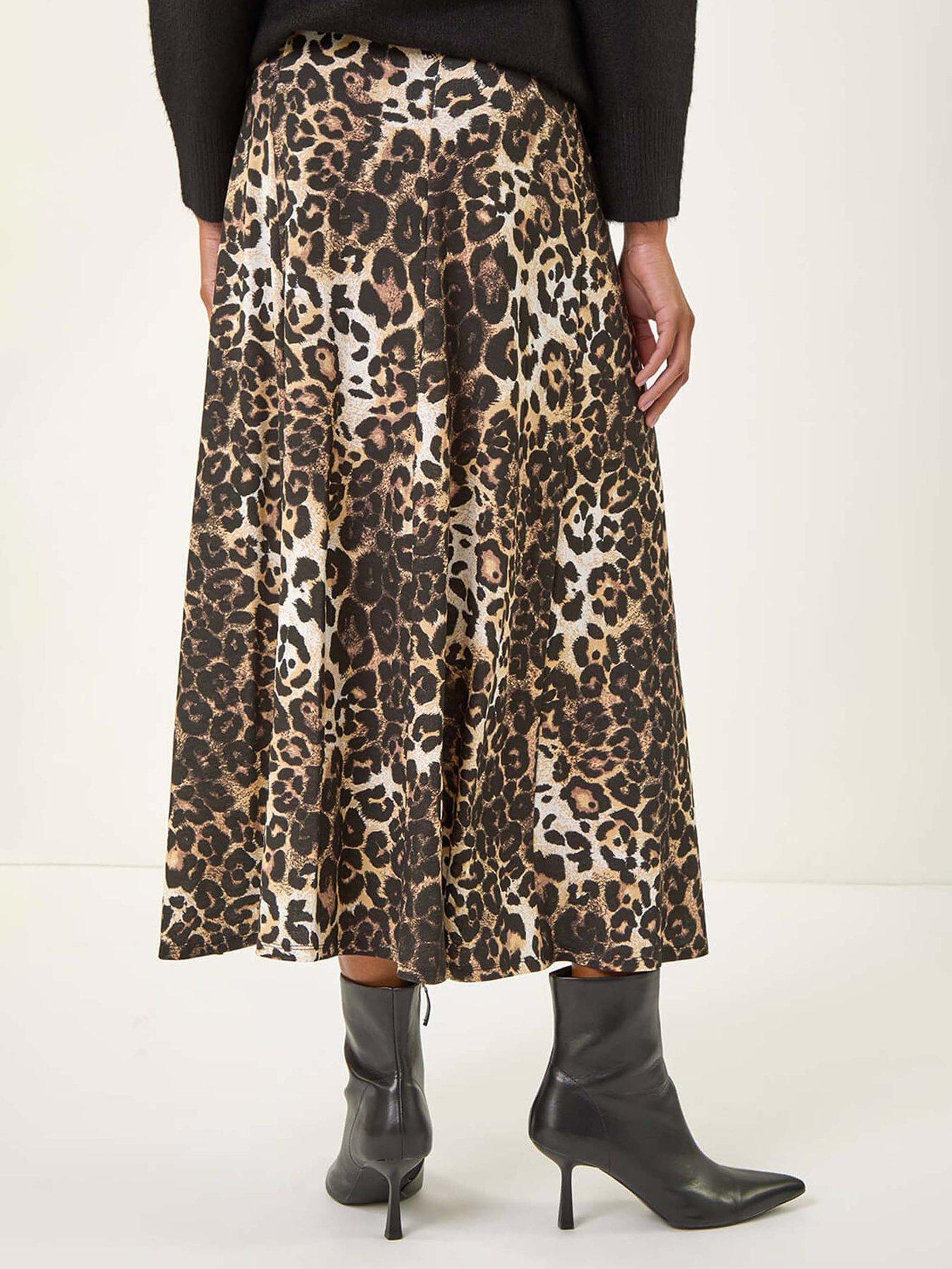 Image 2 of 5 of Roman Animal Print Midi Skirt - Black