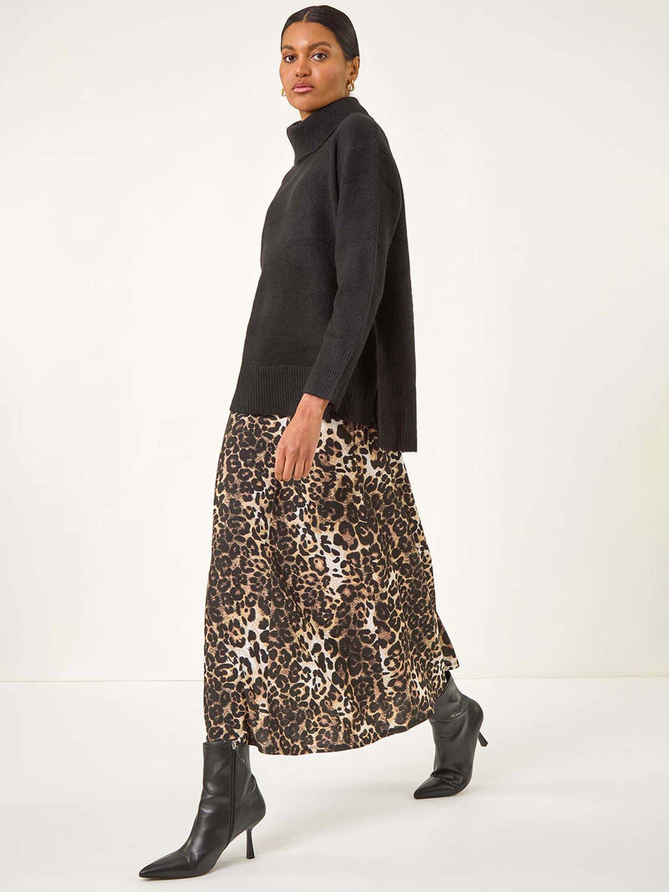 Image 3 of 5 of Roman Animal Print Midi Skirt - Black