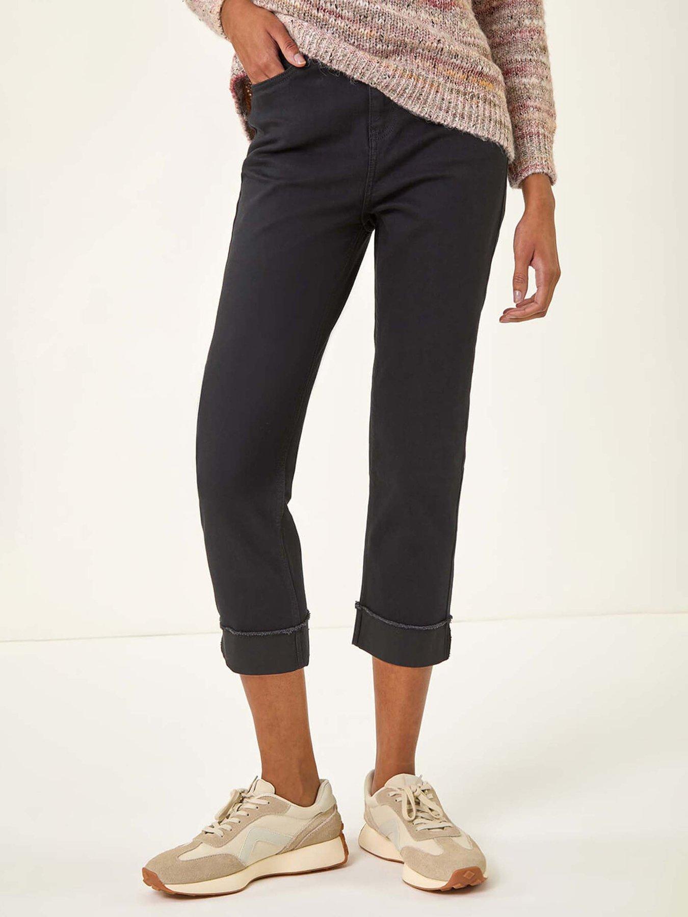 undefined Slim Leg Turn Up Stretch Jeans - Black