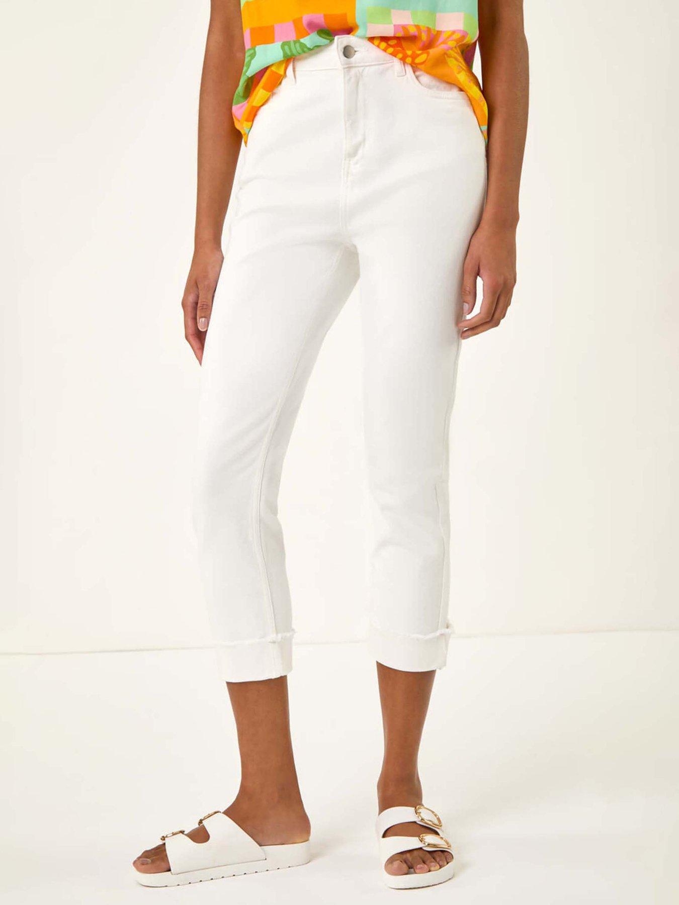 undefined Slim Leg Turn Up Stretch Jeans - White
