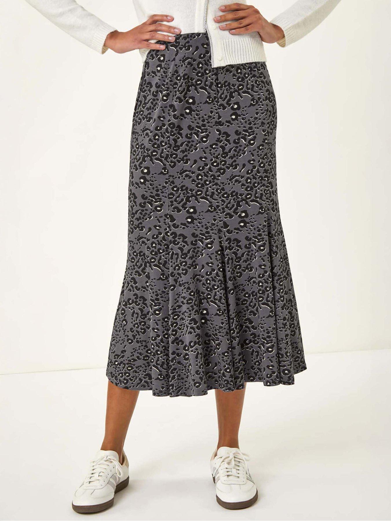 Image 1 of 5 of Roman Animal Print Panelled Skirt - Grey