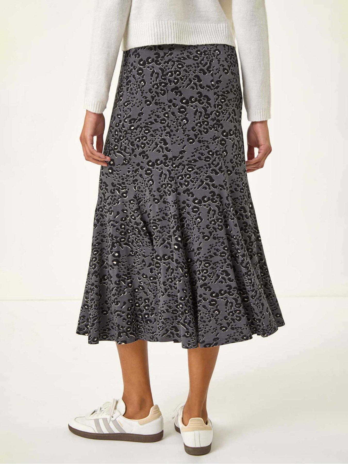 Image 2 of 5 of Roman Animal Print Panelled Skirt - Grey