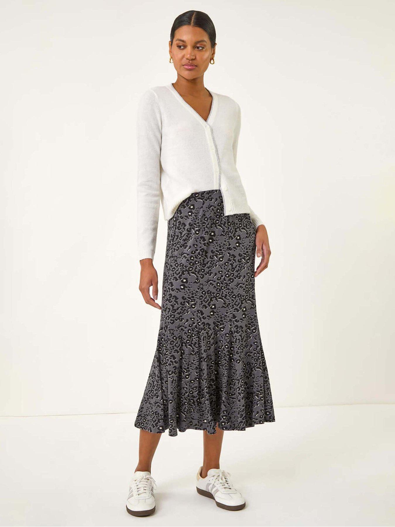 Image 3 of 5 of Roman Animal Print Panelled Skirt - Grey