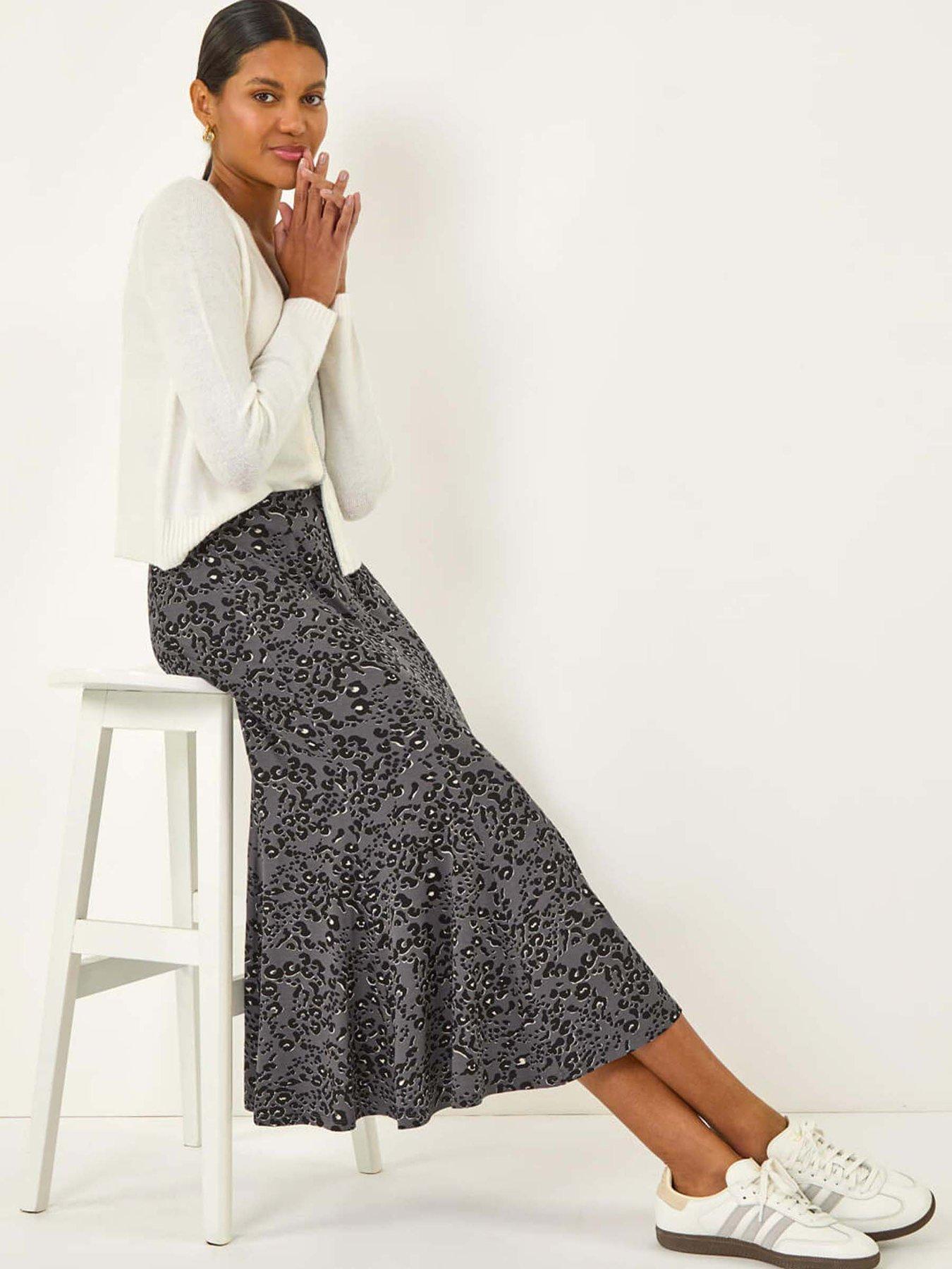 Image 5 of 5 of Roman Animal Print Panelled Skirt - Grey