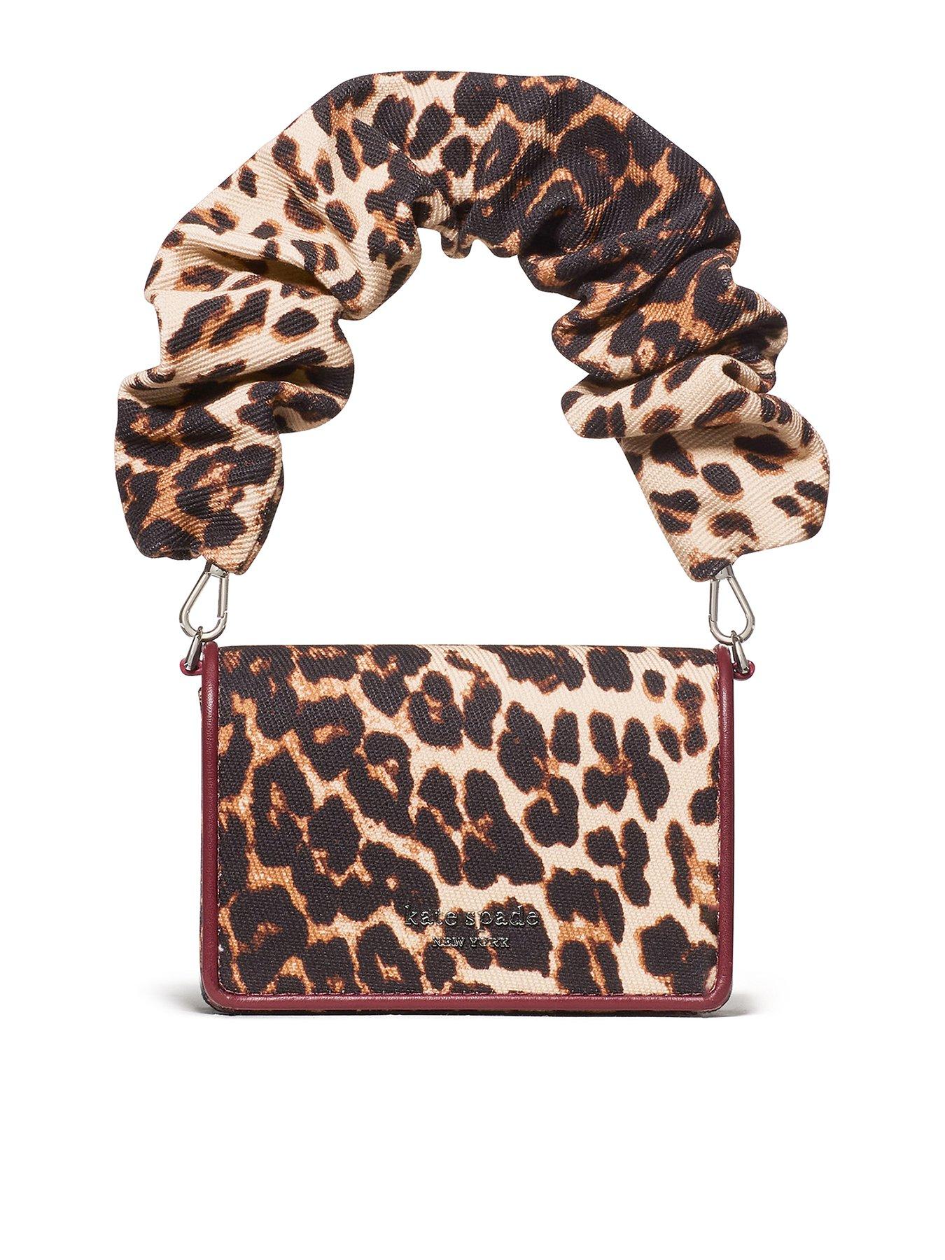 Image 1 of 4 of Kate Spade New York Natasha Downtown Leopard Fabric  Card Case Crossbody W Scrunch Strap