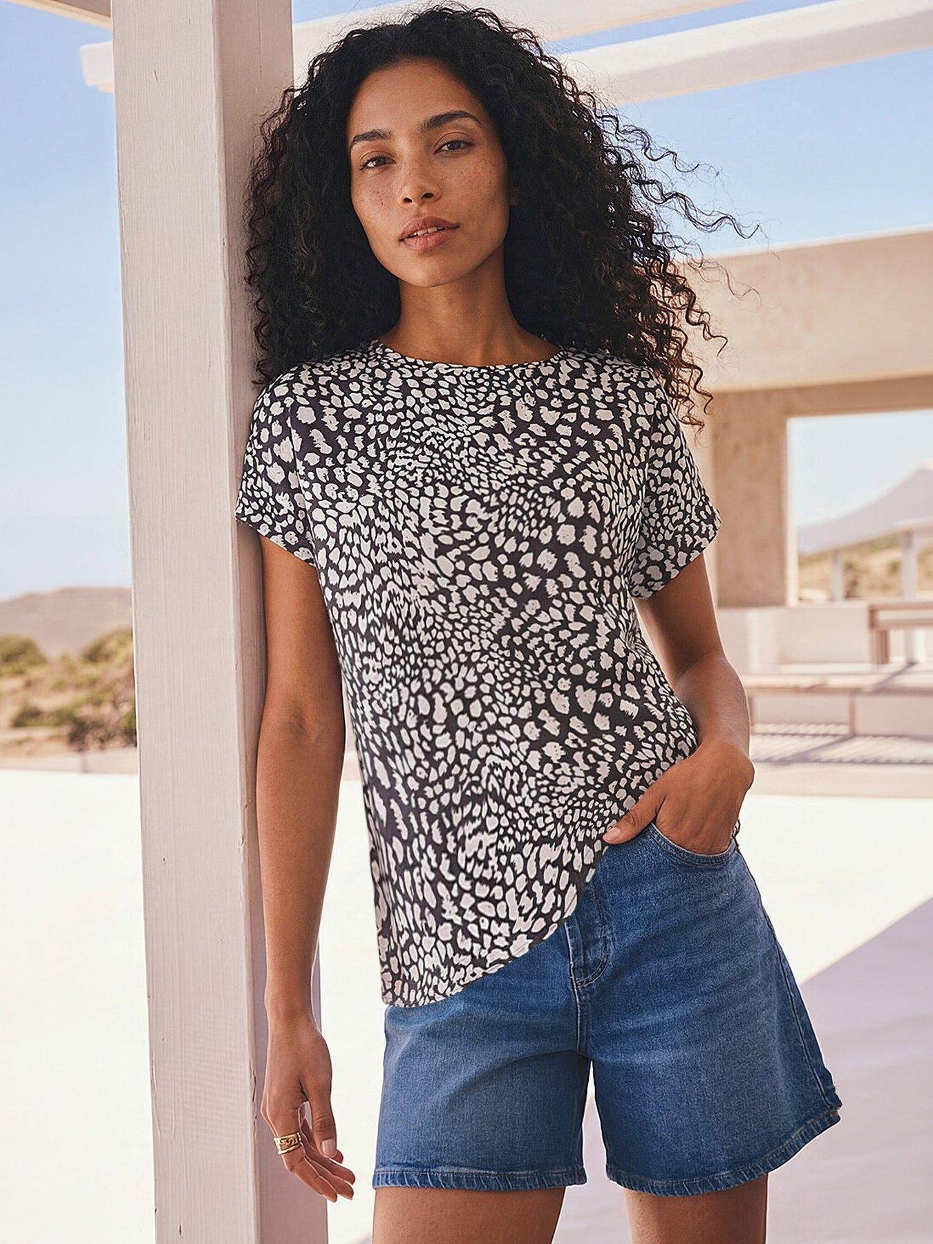 Roman Spot Print Jersey Back Top - Black