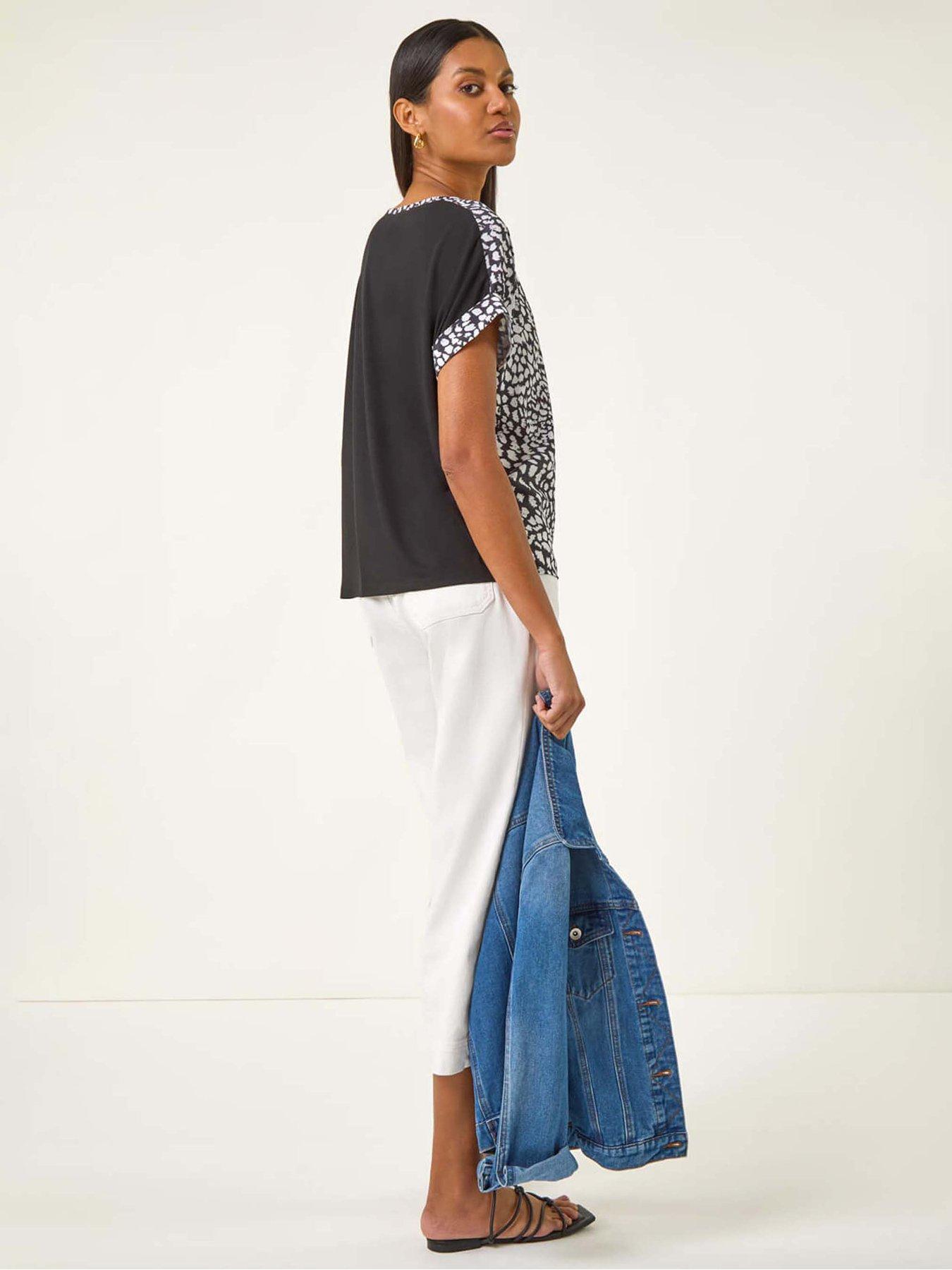 Image 2 of 5 of Roman Spot Print Jersey Back Top - Black