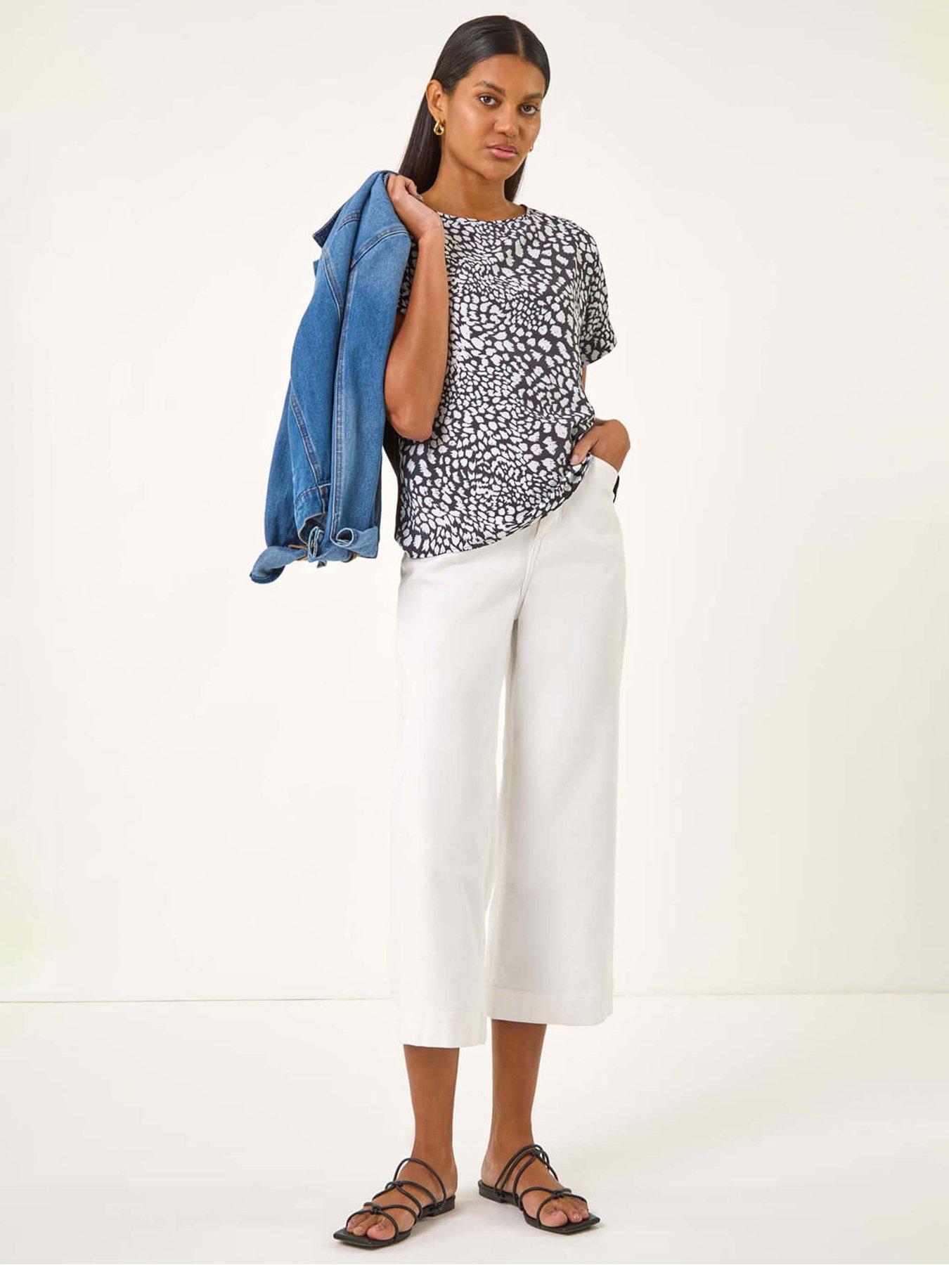 Image 3 of 5 of Roman Spot Print Jersey Back Top - Black