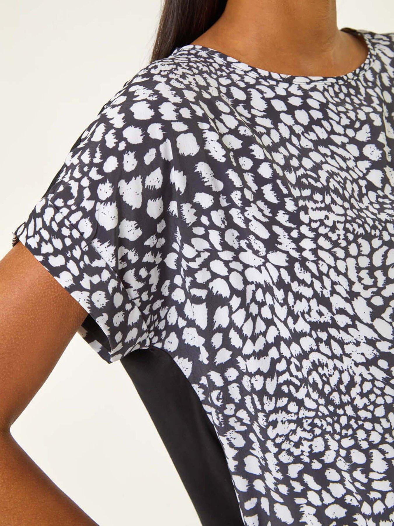 Image 5 of 5 of Roman Spot Print Jersey Back Top - Black
